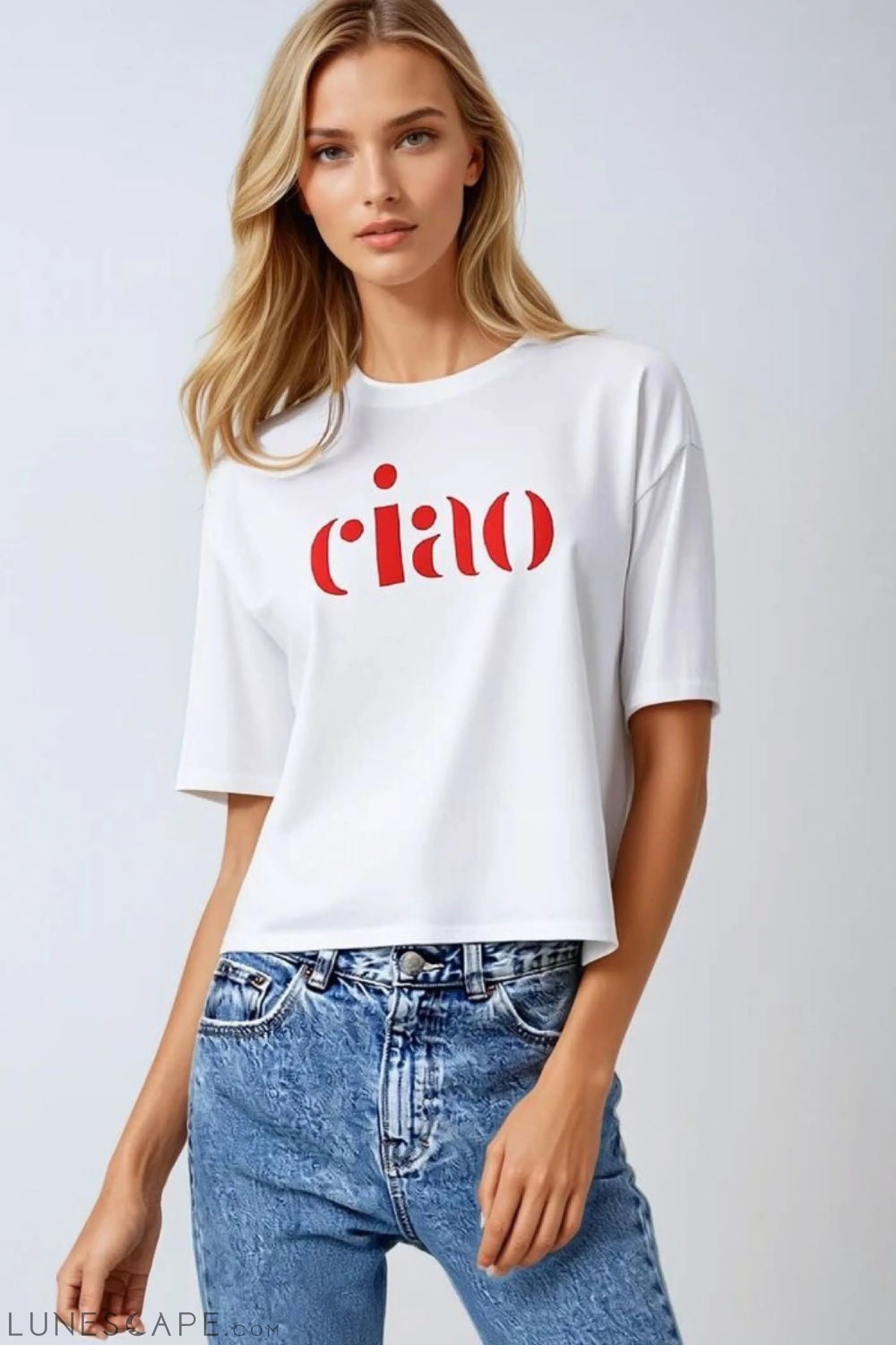 Cotton T-Shirt Made in Italy With Ciao Logo in Red LUNESCAPE