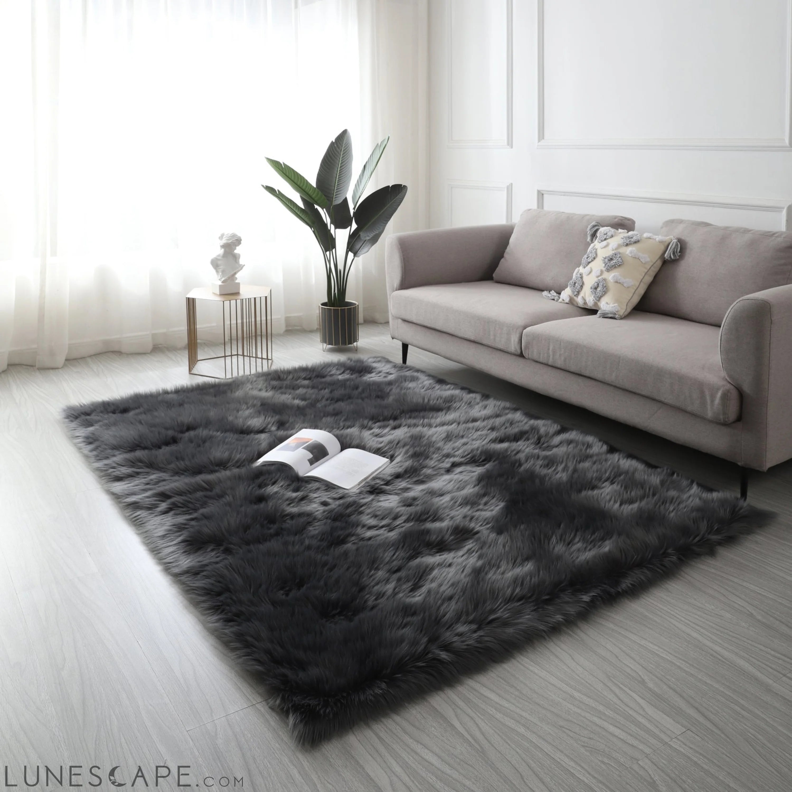 Cozy Ultra Soft Fluffy Faux Fur Grey Area Rug LUNESCAPE