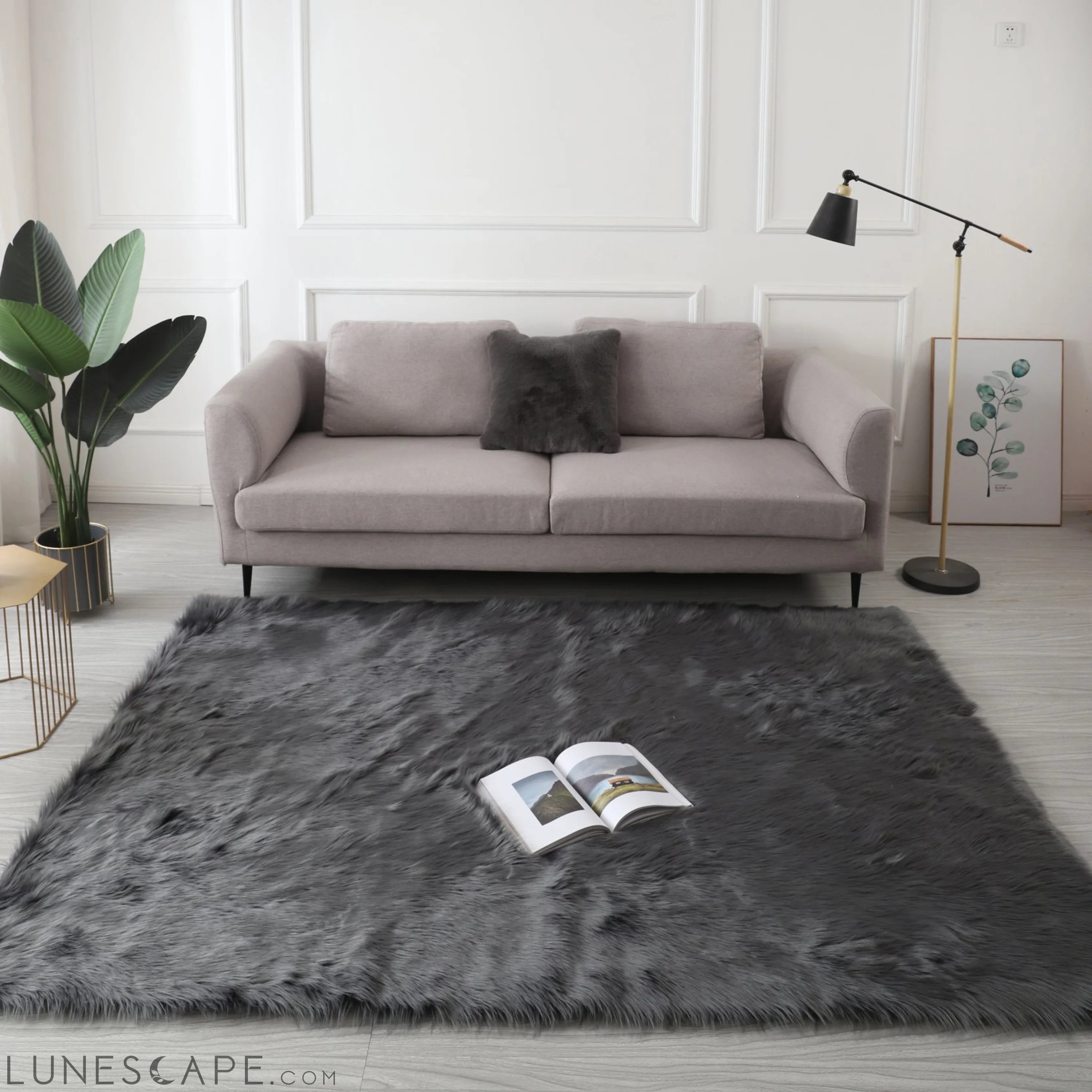 Cozy Ultra Soft Fluffy Faux Fur Grey Area Rug LUNESCAPE