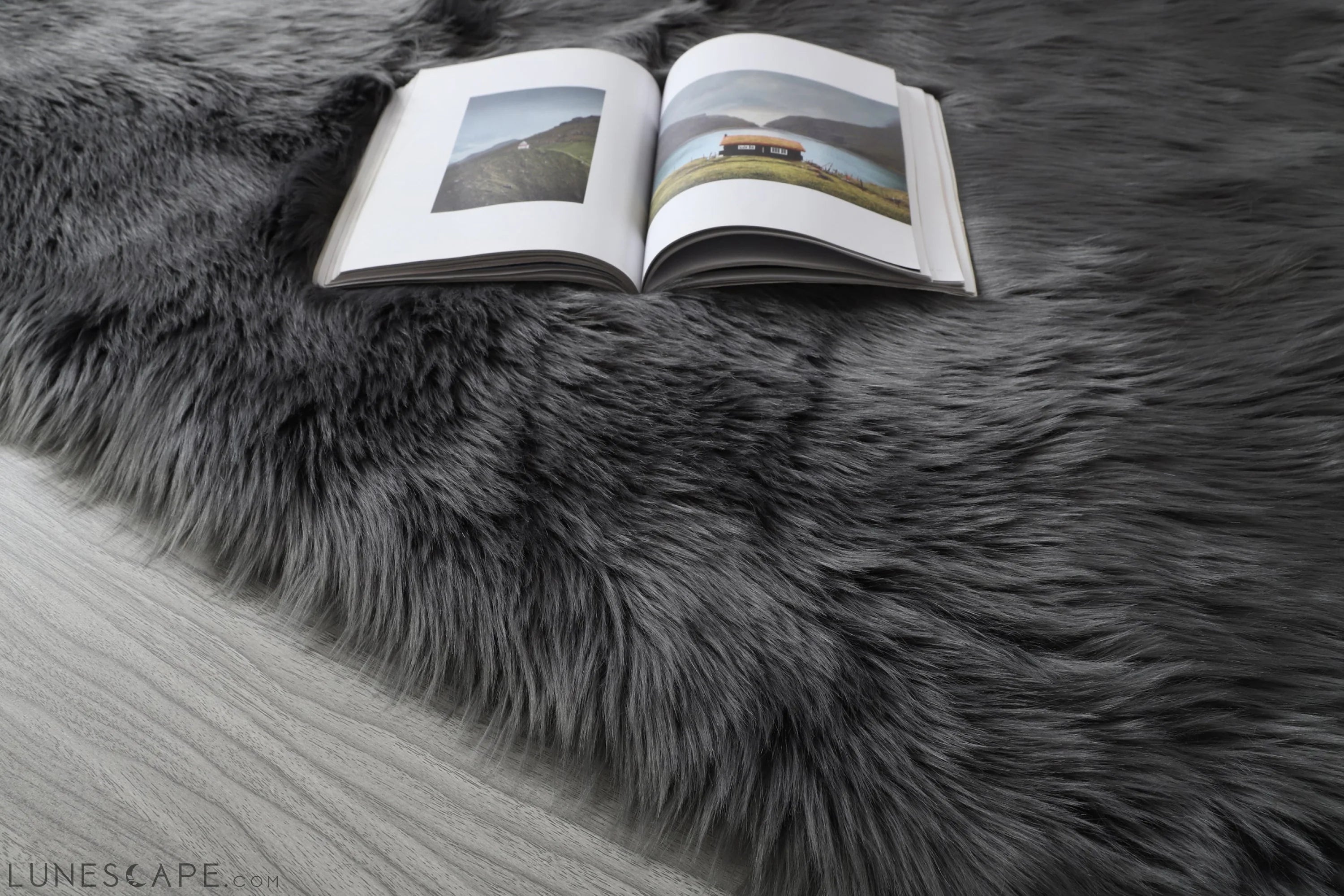Cozy Ultra Soft Fluffy Faux Fur Grey Area Rug LUNESCAPE