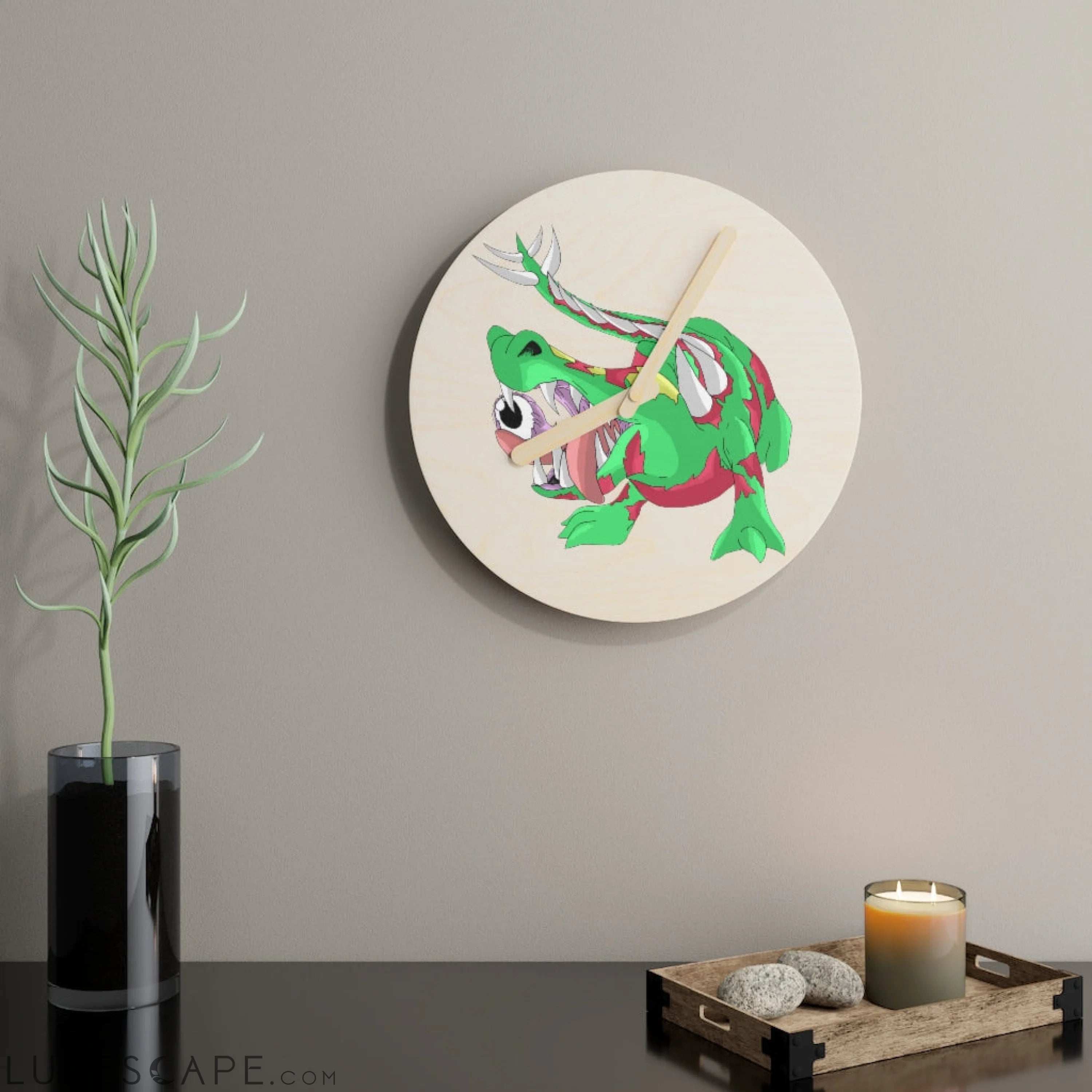 Crawnawsome Wooden Wall Clock LUNESCAPE