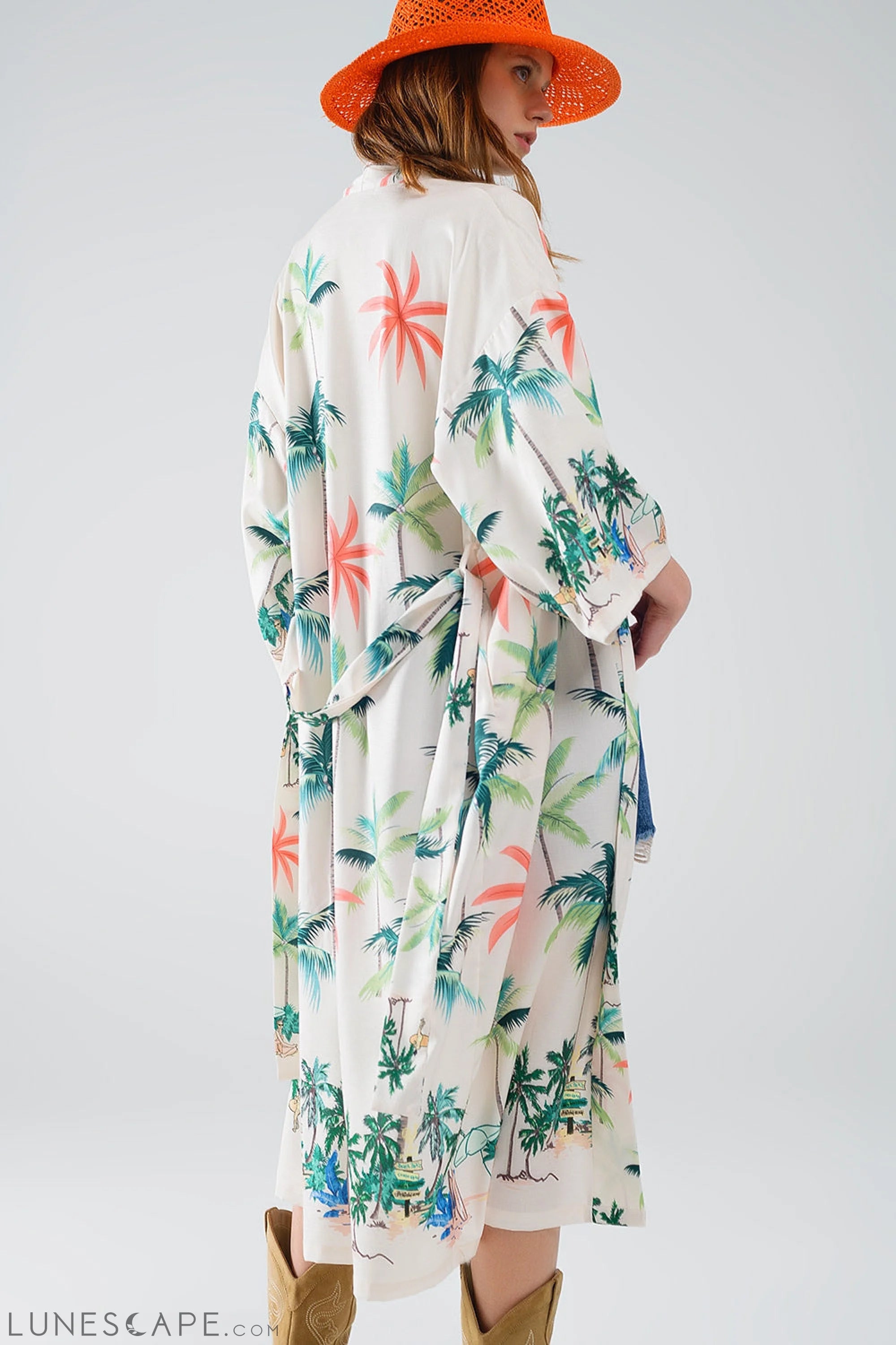 Cream Open Kimono With Beach Print in Midi Length Women’s Fashion - Women’s Clothing - Blouses & Shirts