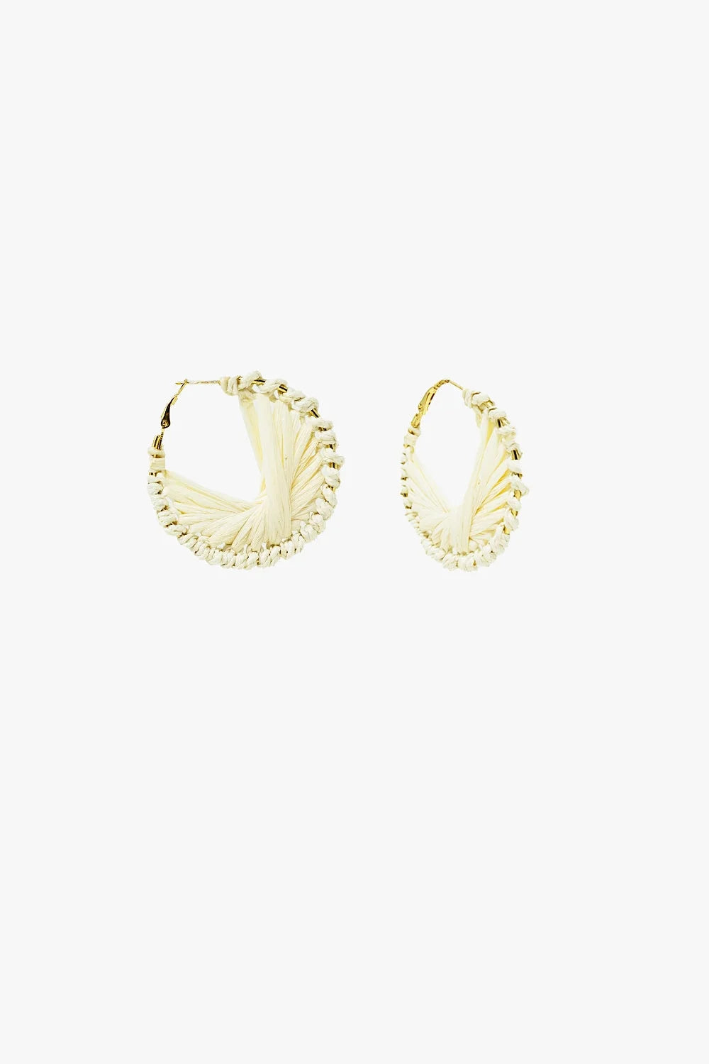 Cream Round Woven Earrings With Intertwined Motive LUNESCAPE