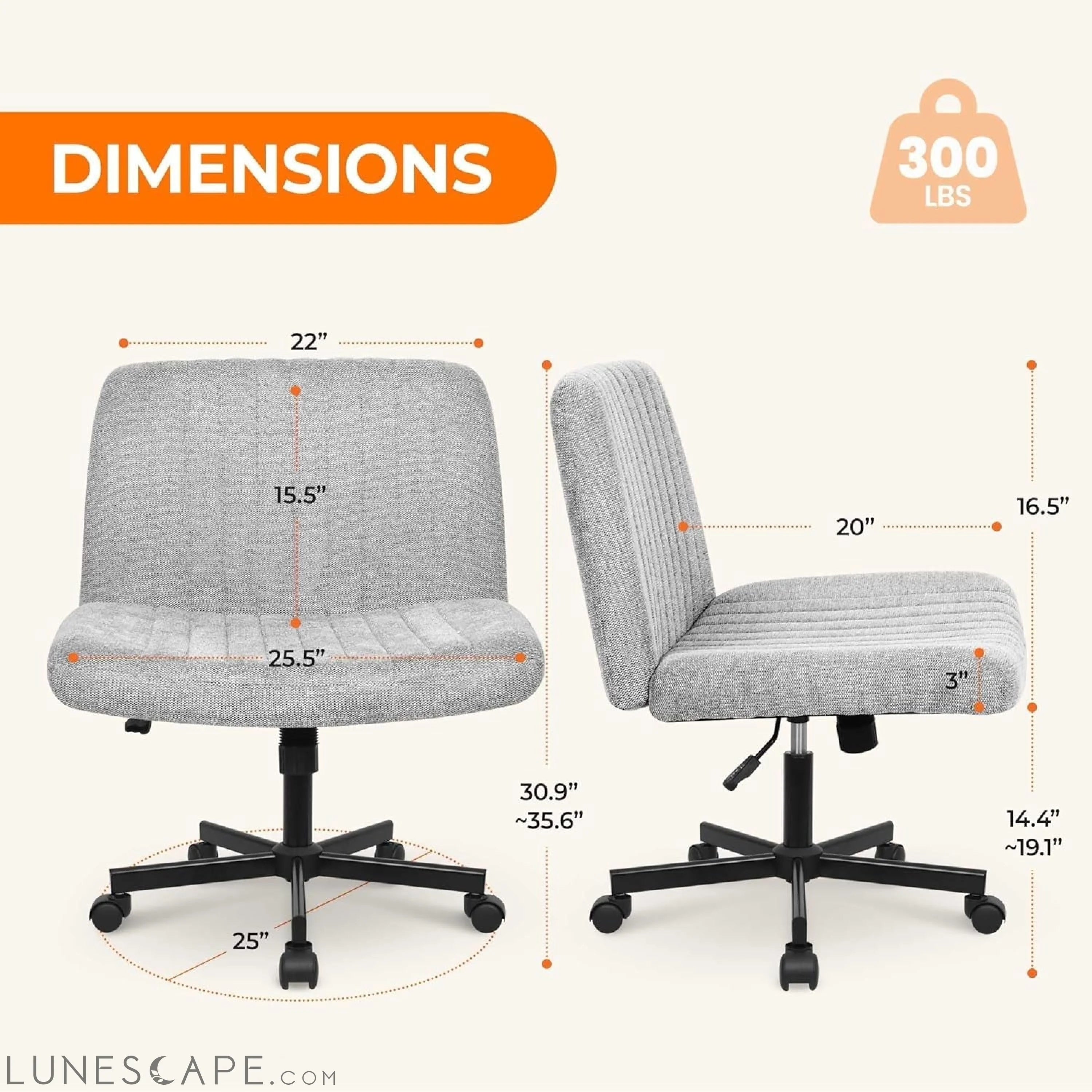 Criss Cross Chair, Armless Legged Office Desk Chair, with Wheels LUNESCAPE