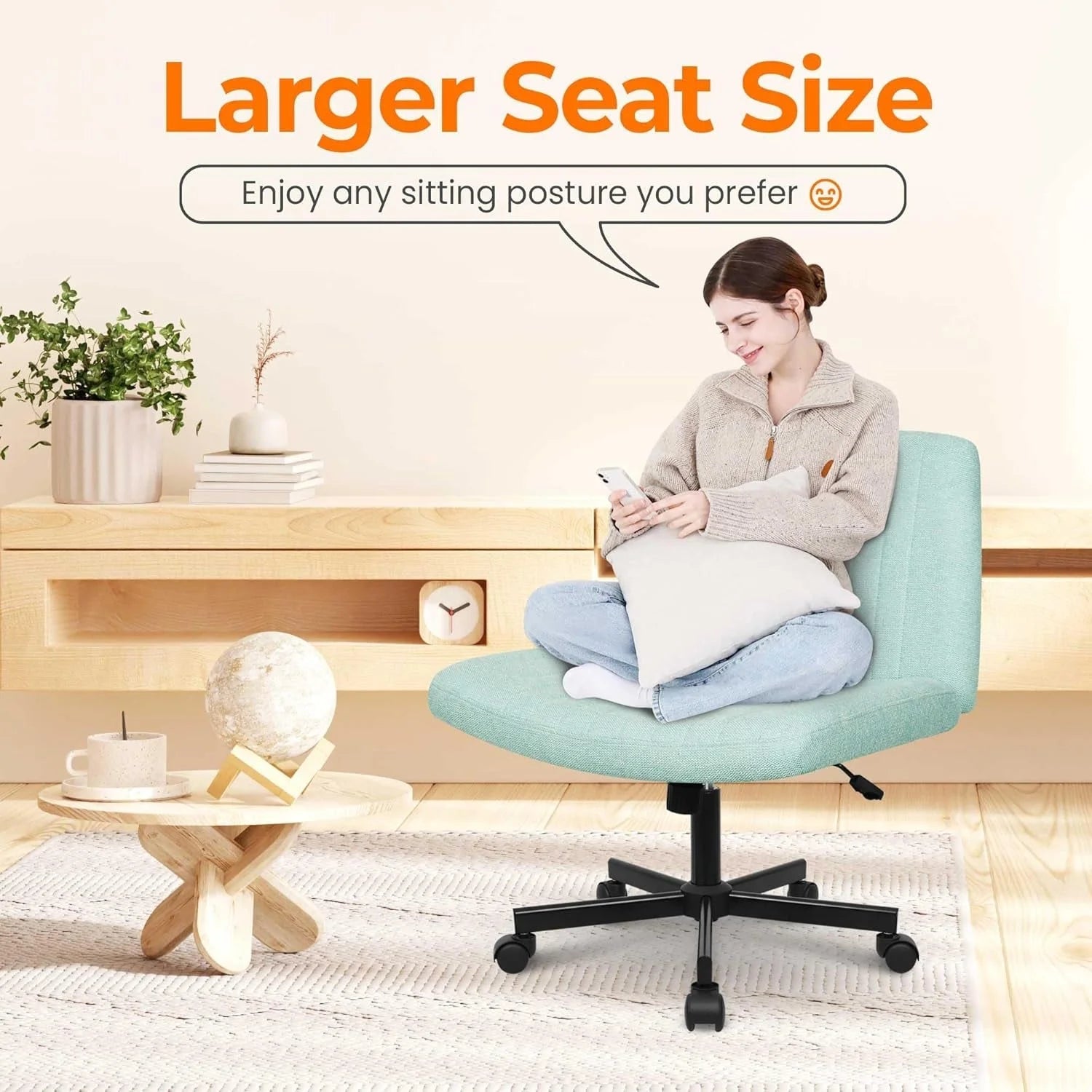 Criss Cross Chair, Armless Legged Office Desk Chair, with Wheels LUNESCAPE