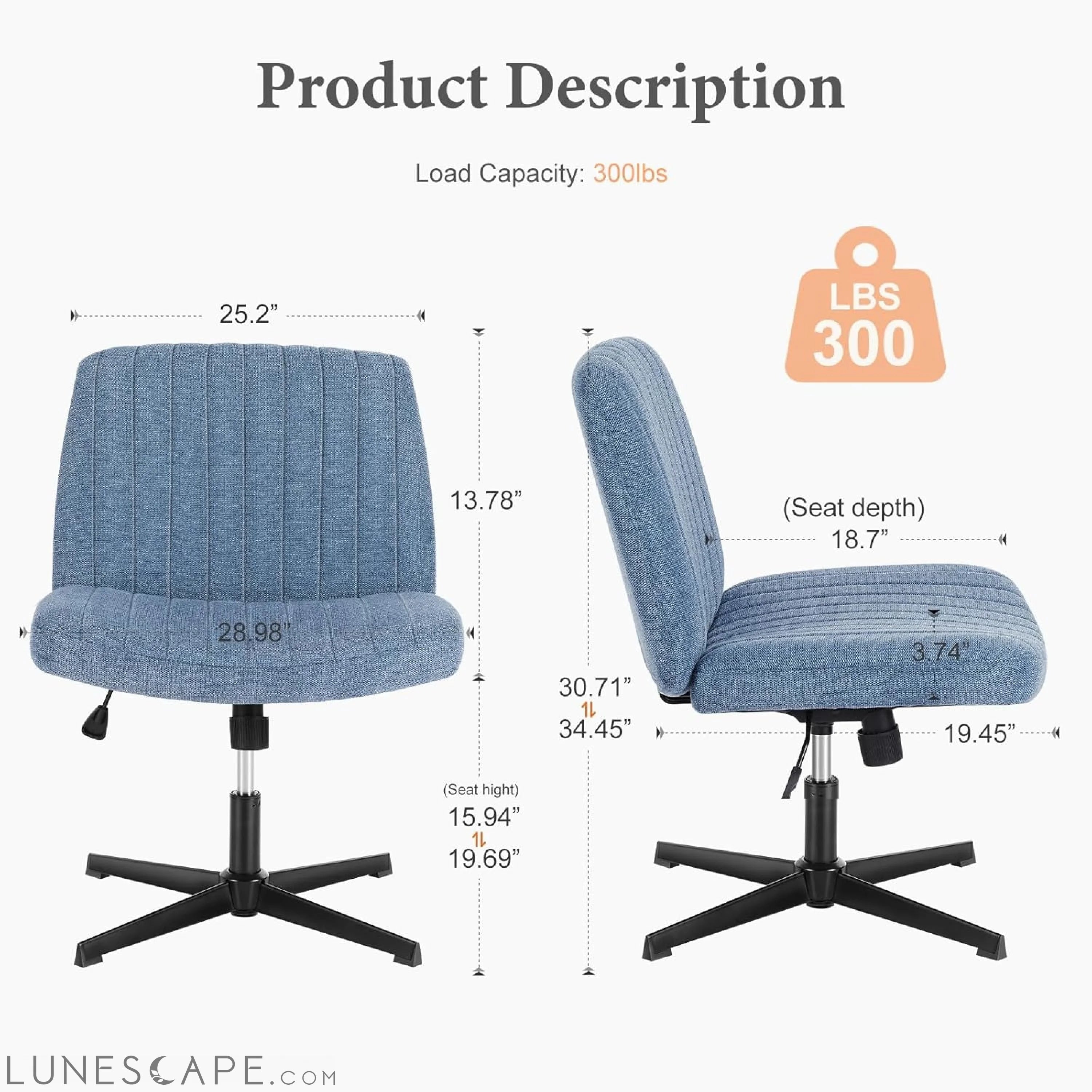 Criss Cross Chair Legged, Armless Office Desk Chair No Wheels, Swivel LUNESCAPE