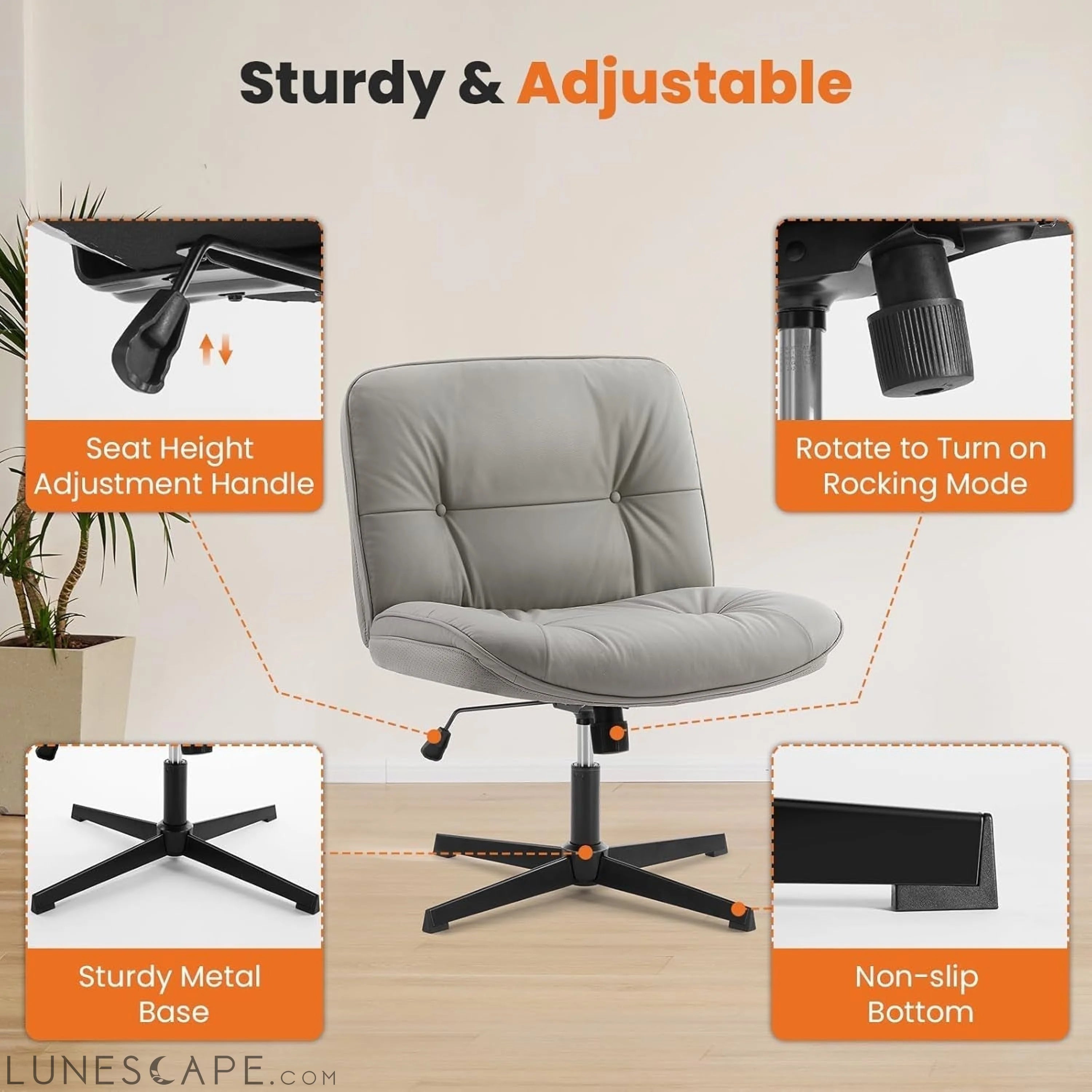 Criss Cross Legged Chair, Armless Office Desk Wide Seat No Wheels, LUNESCAPE