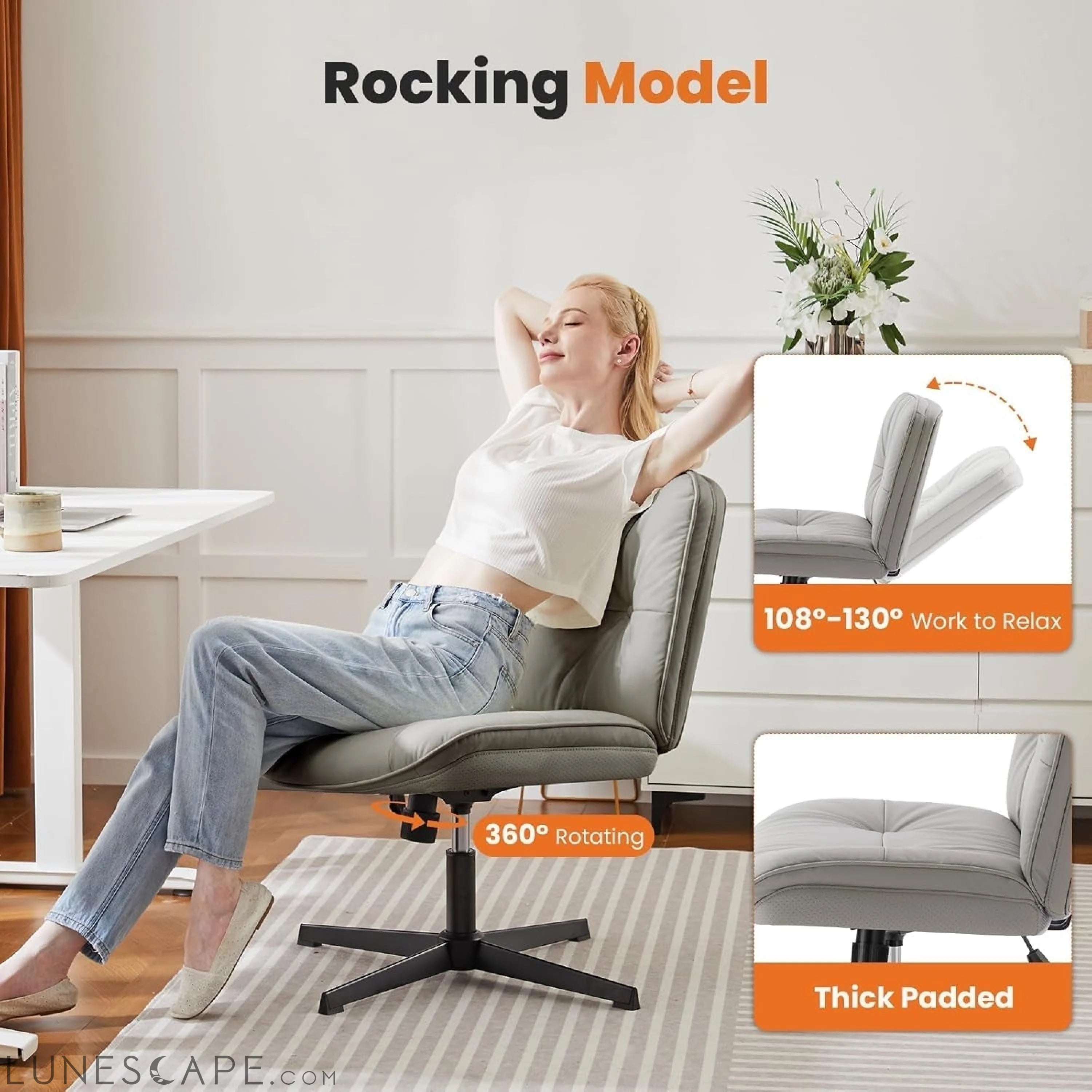 Criss Cross Legged Chair, Armless Office Desk Wide Seat No Wheels, LUNESCAPE