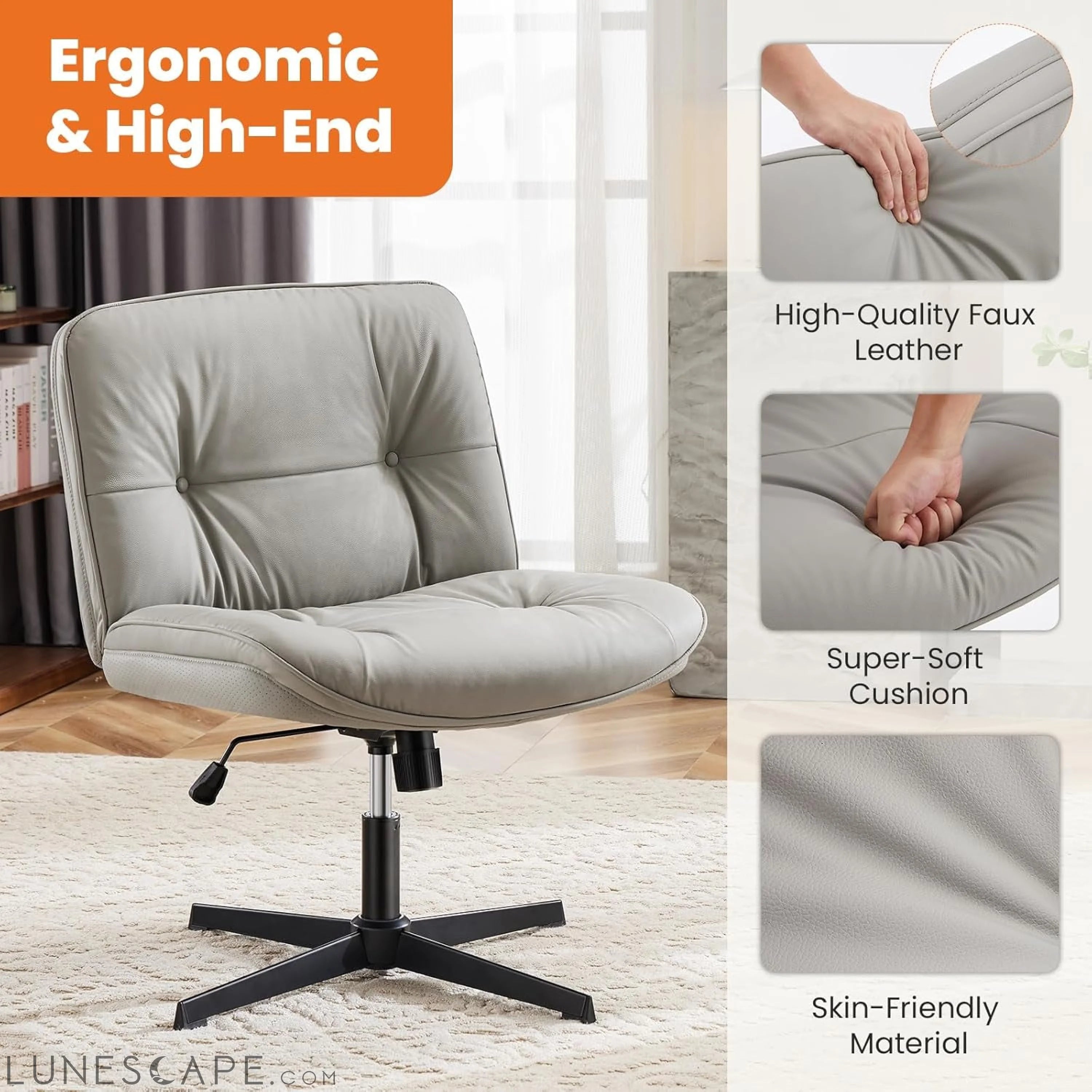Criss Cross Legged Chair, Armless Office Desk Wide Seat No Wheels, LUNESCAPE