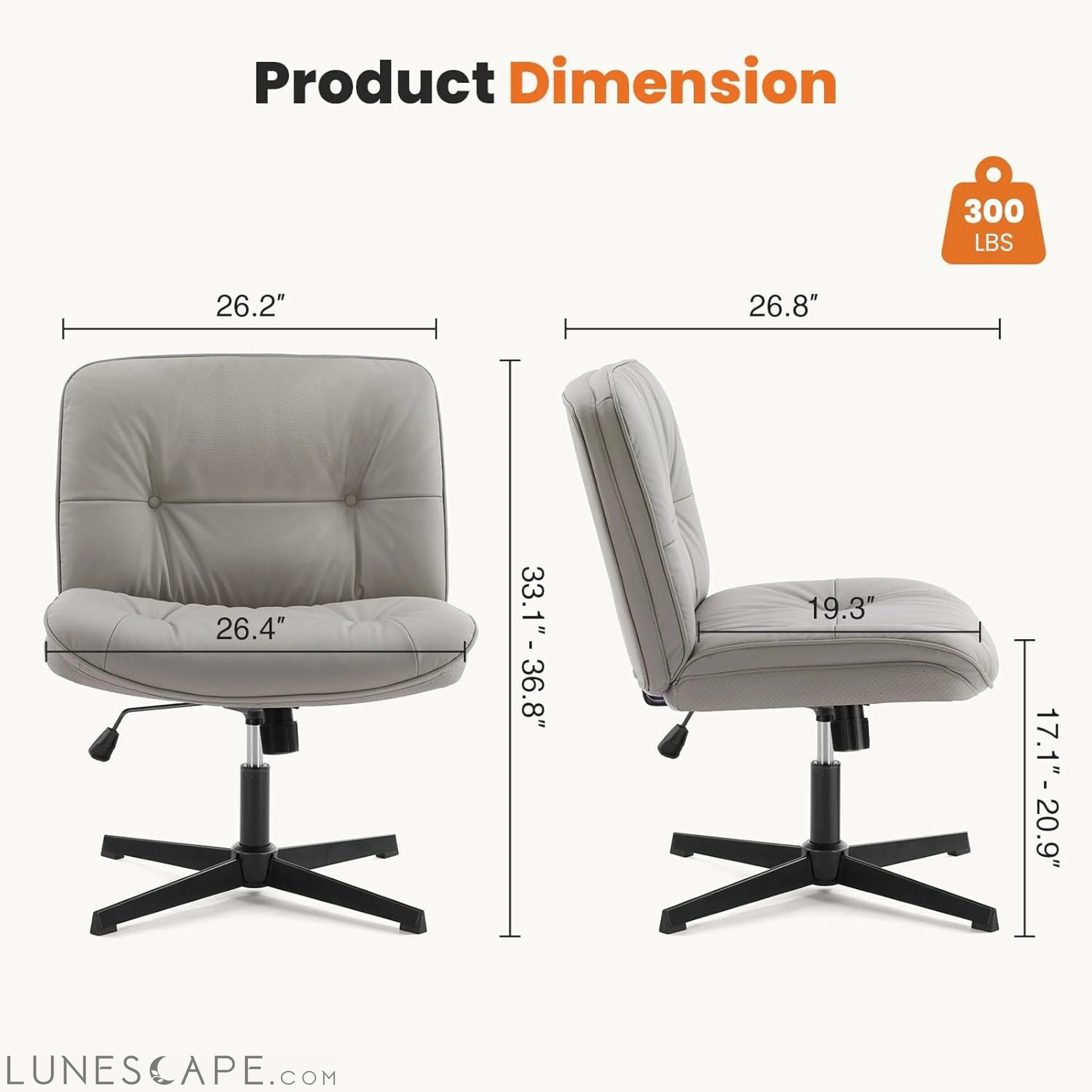 Criss Cross Legged Chair, Armless Office Desk Wide Seat No Wheels, LUNESCAPE