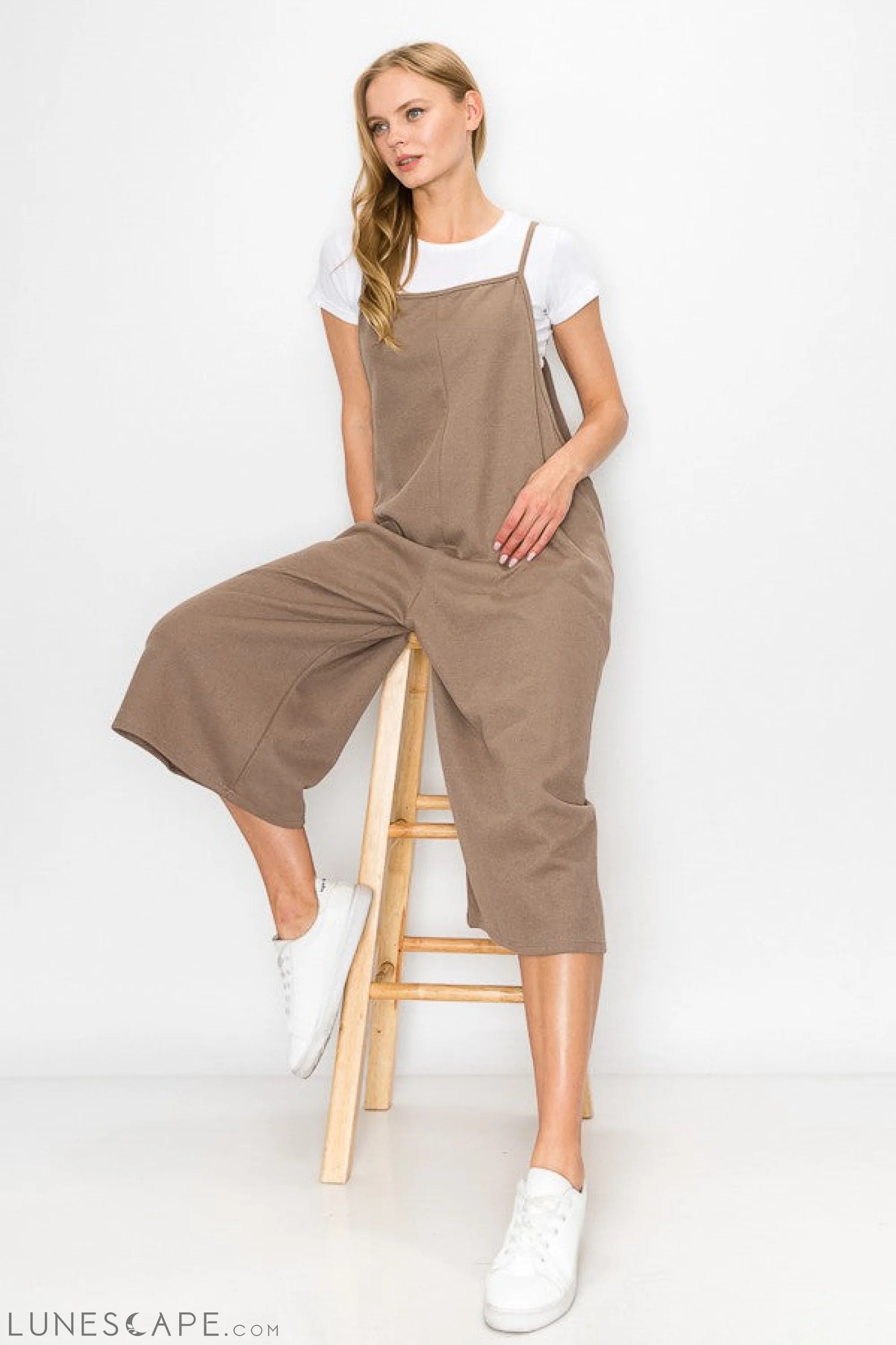 Cropped Bottom Wide Leg Oversized Jumpsuit - Taupe LUNESCAPE