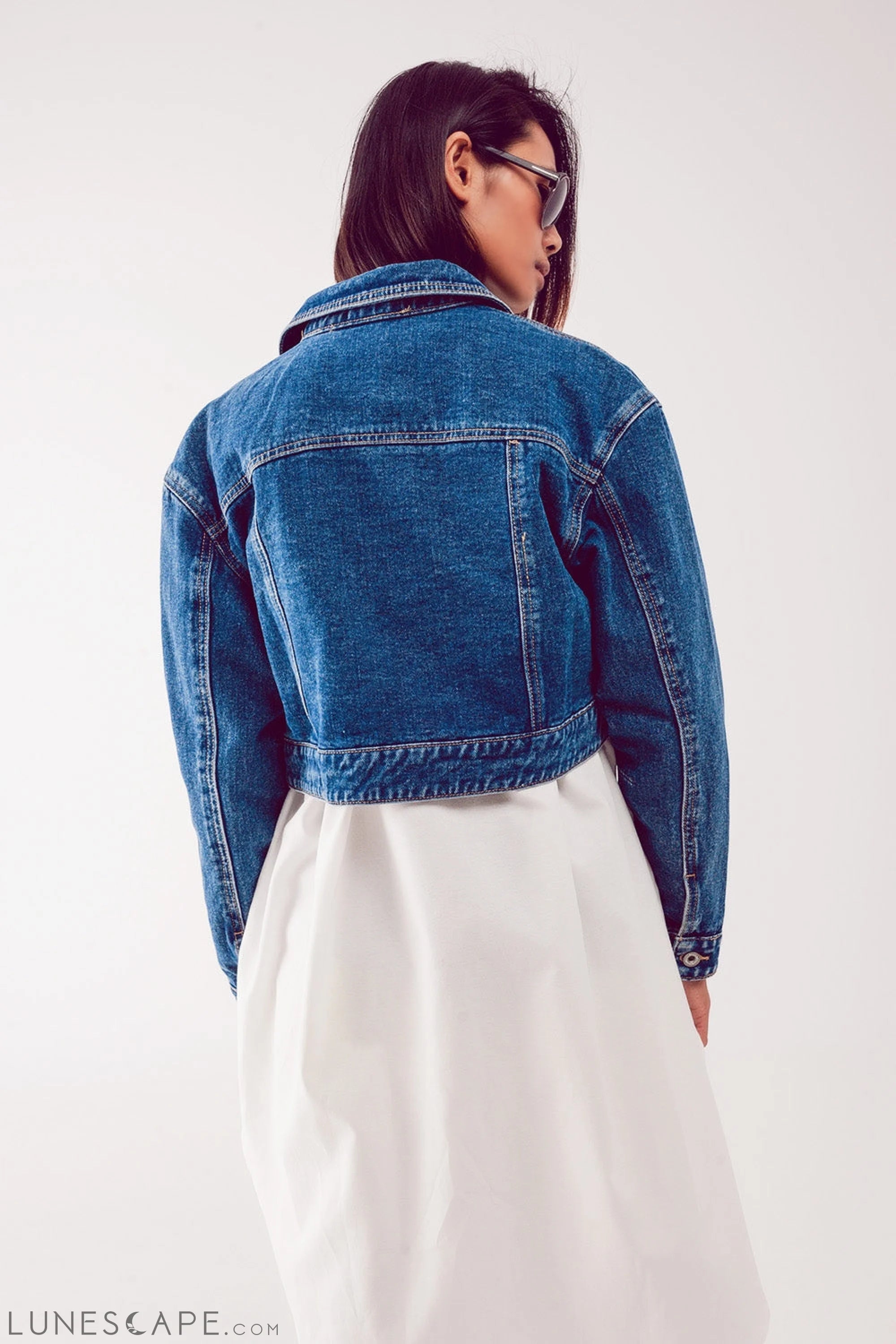 Cropped Denim Jacket in Mid Blue LUNESCAPE