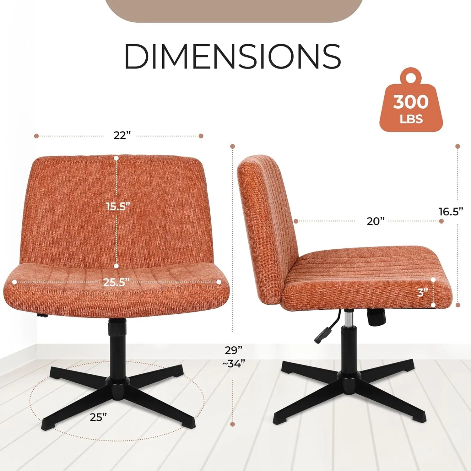 Cross Legged Office Desk Chair No Wheels Fabric Padded Modern Swivel LUNESCAPE