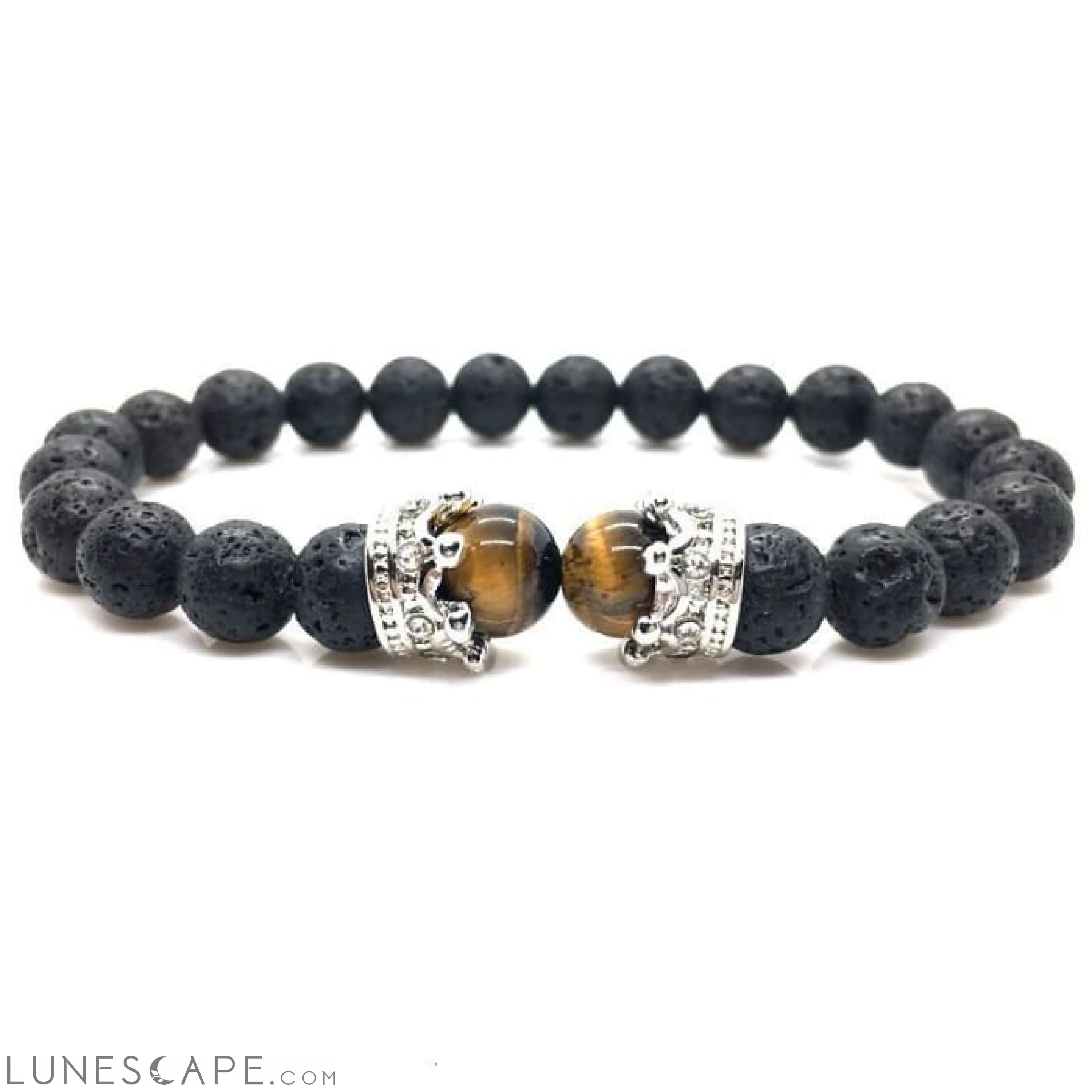 Crowned Eye of Tiger and Lava Stone Braided Bracelet LUNESCAPE