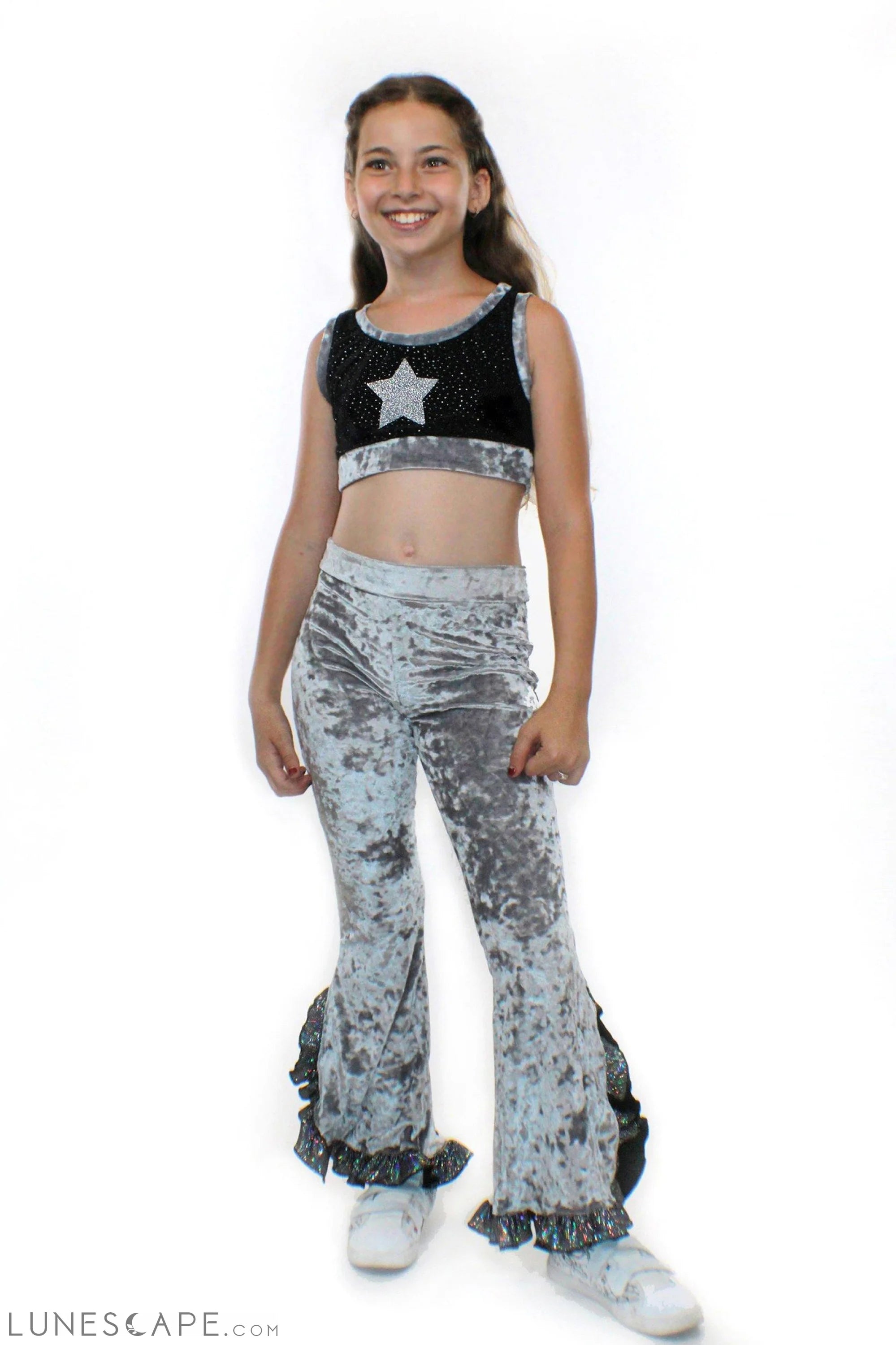 Crushed Velvet and Glitter Flared Pants LUNESCAPE