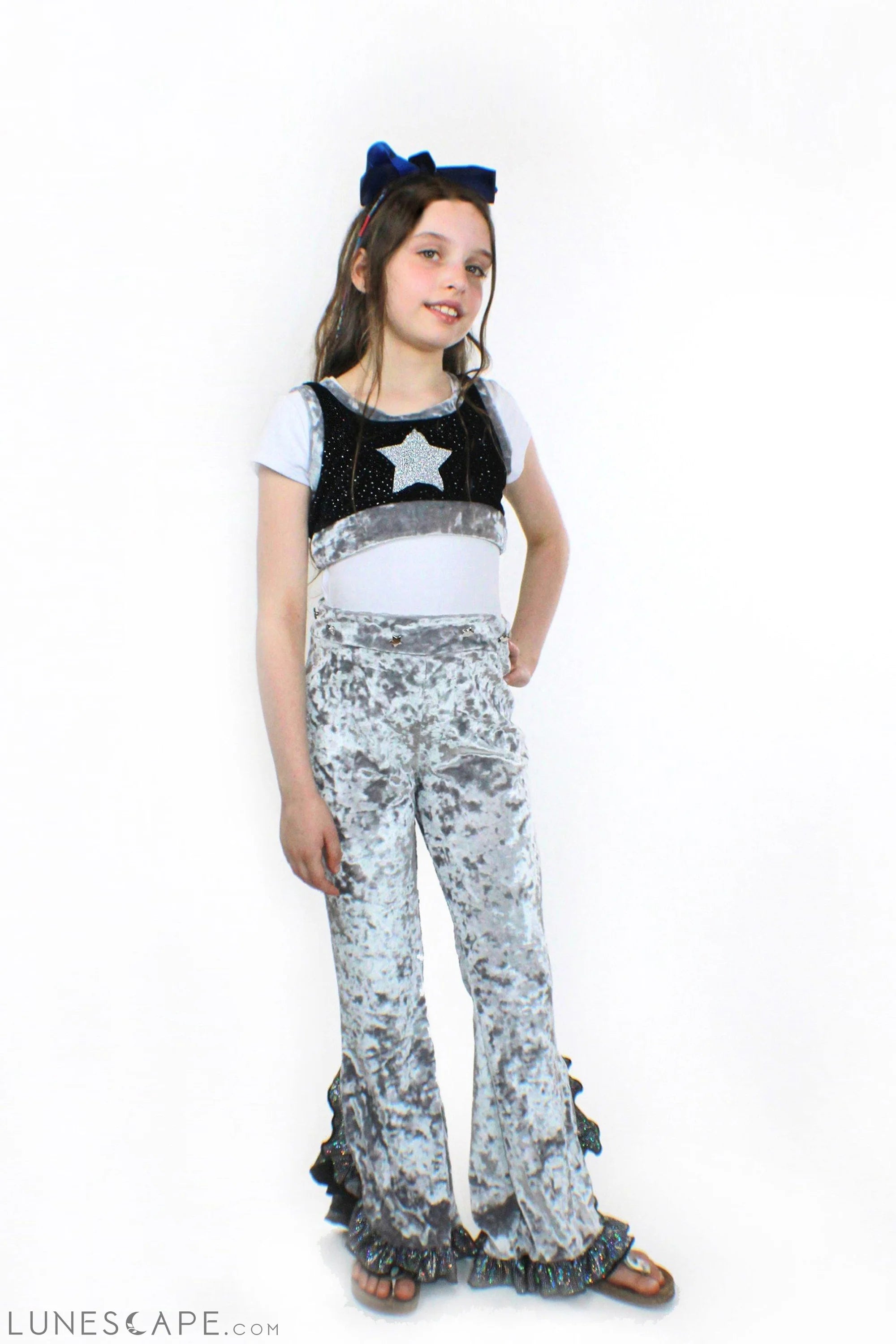 Crushed Velvet and Glitter Flared Pants LUNESCAPE