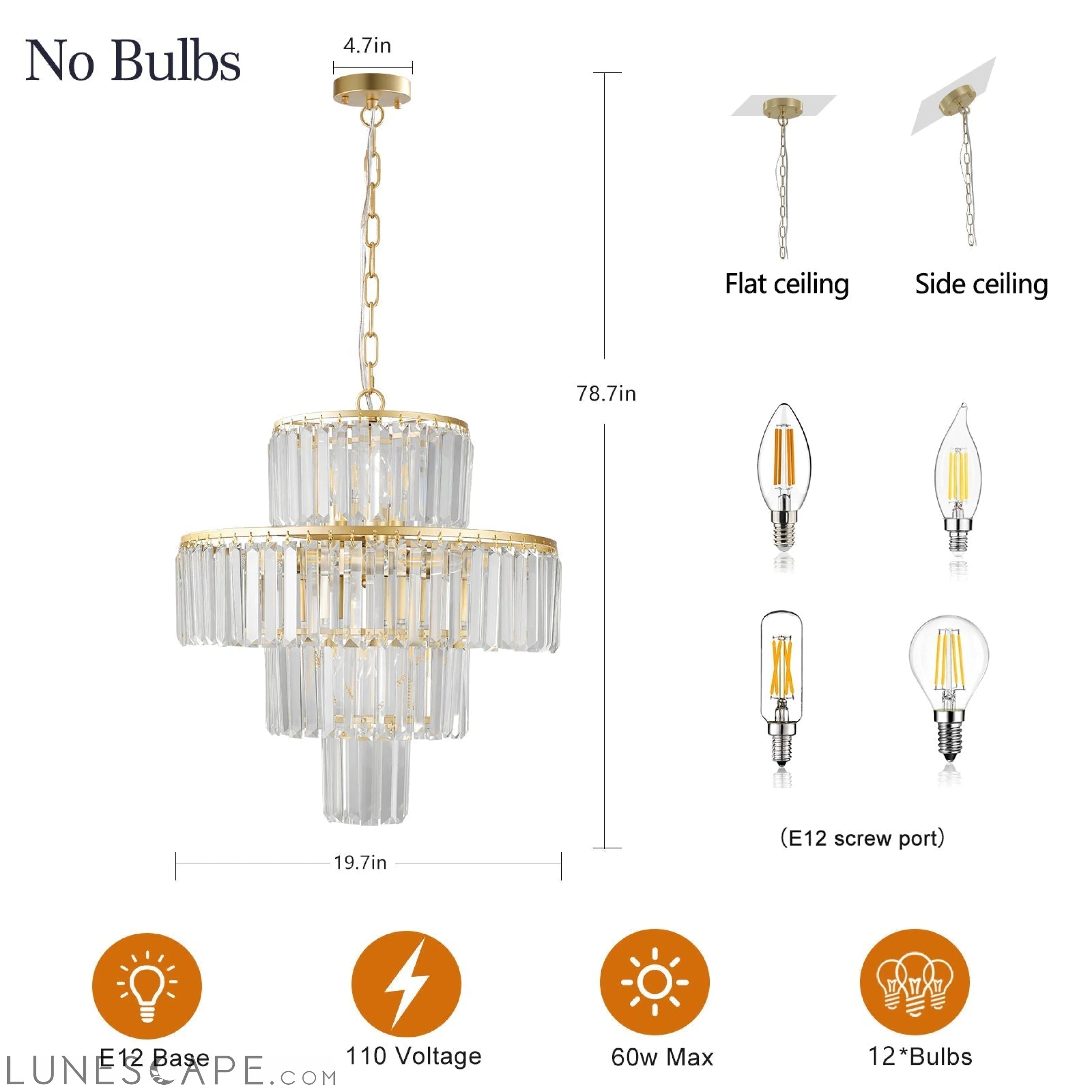 Crystal Chandelier Modern Chandeliers Lights Fixture Hanging Pendant LUNESCAPE