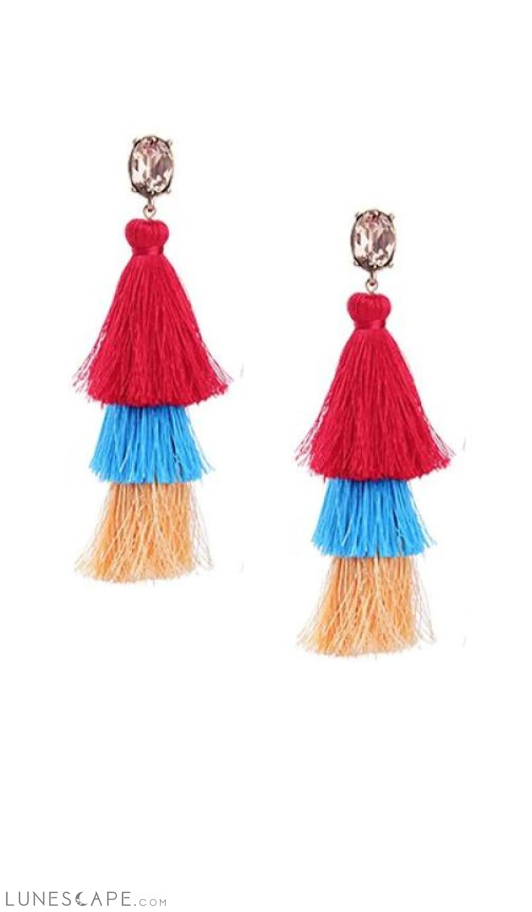 Crystal Layered Tassel Earrings | More Colors Available LUNESCAPE