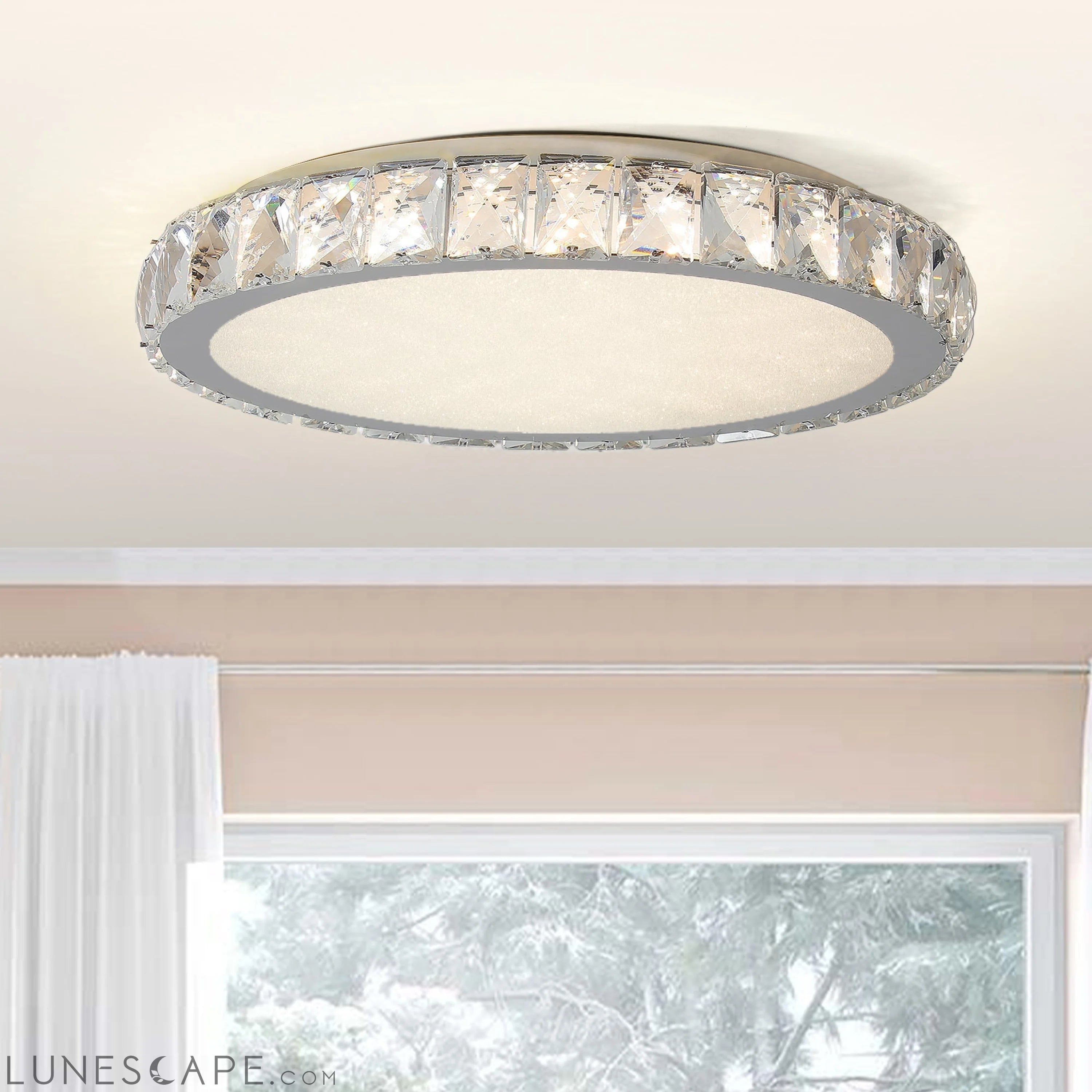 Crystal LED Ceiling Light, 19.7-Inch Flush Mount, 45W Dimmable Modern LUNESCAPE