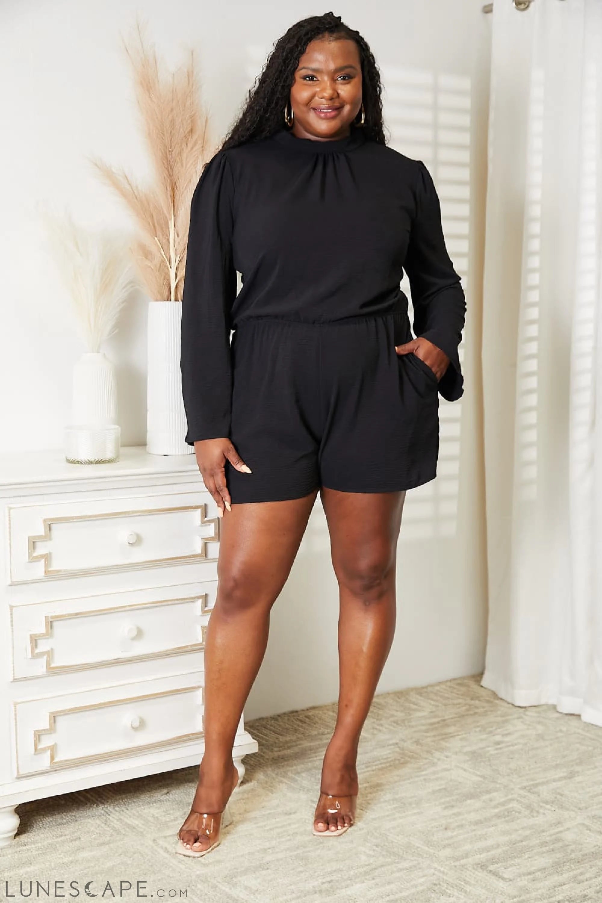 Culture Code Full Size Open Back Romper with Pockets LUNESCAPE