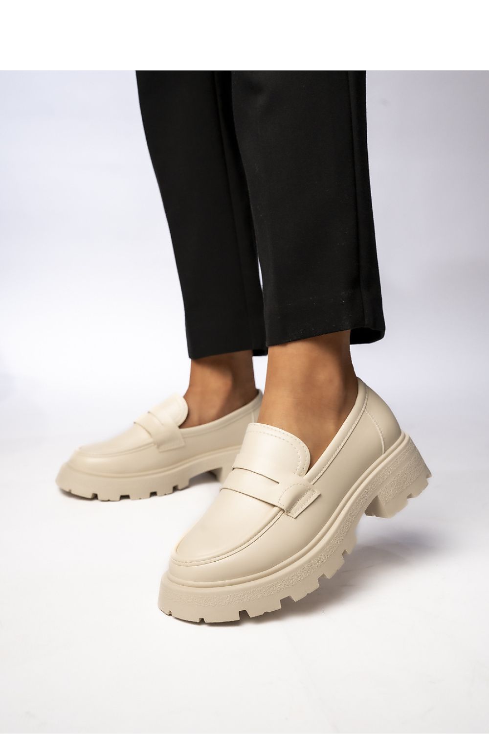 Beige Eco-Leather Womens Loafers – Chunky Lug Sole with Penny Bar LUNESCAPE