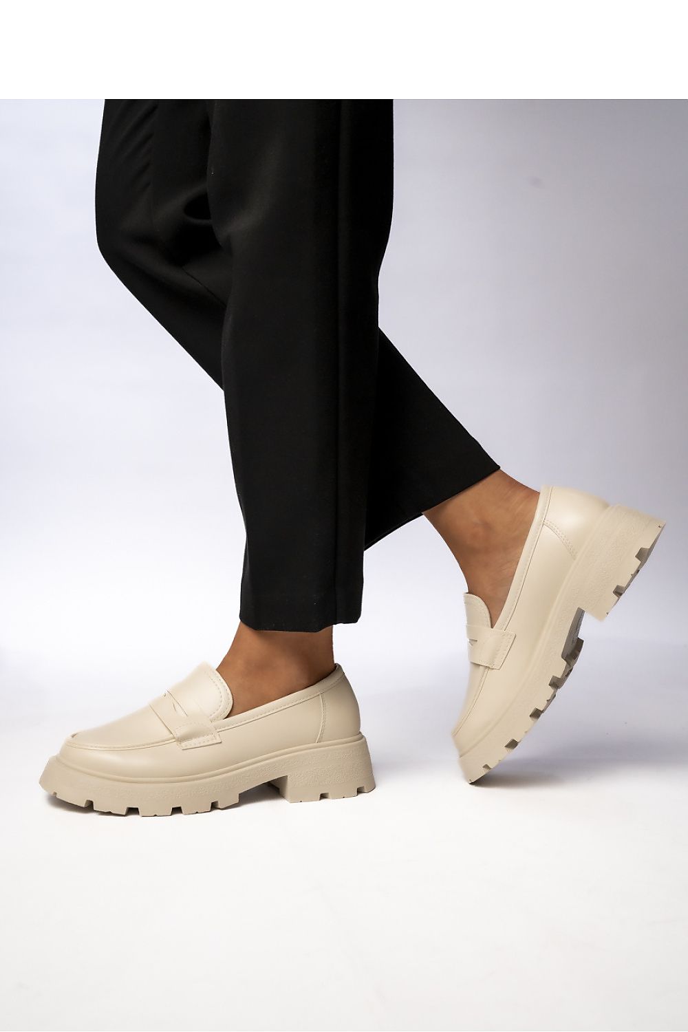 Beige Eco-Leather Womens Loafers – Chunky Lug Sole with Penny Bar LUNESCAPE