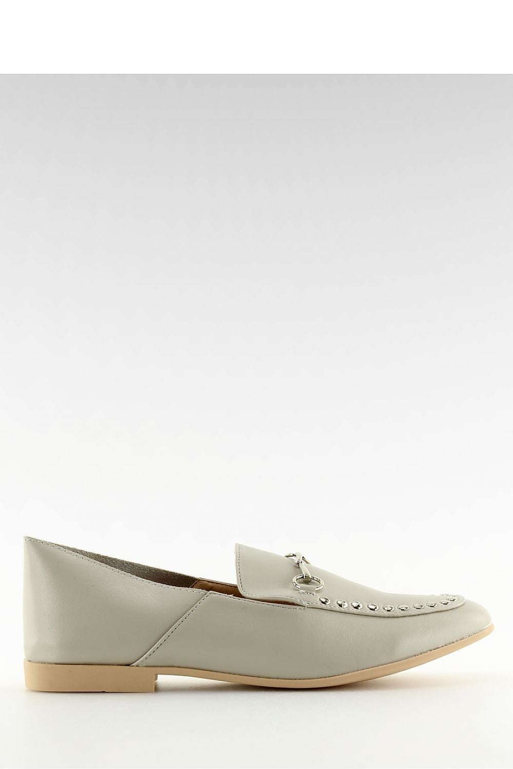 Light Grey Eco-Leather Loafers for Women – Bit Slip-Ons with Studded Trim