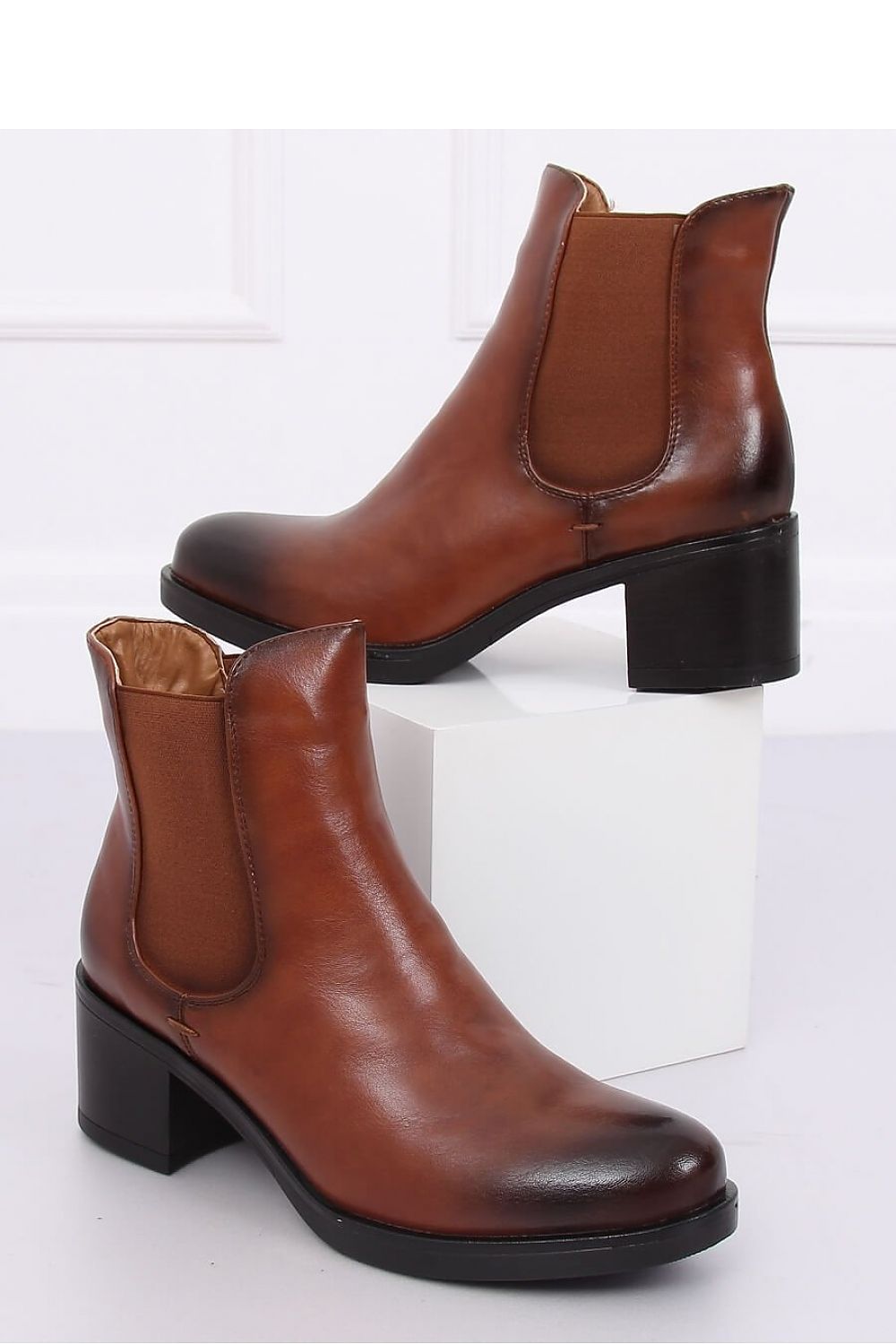 Brown Burnt Leather High Heel Chelsea Boots with Stretch Panels