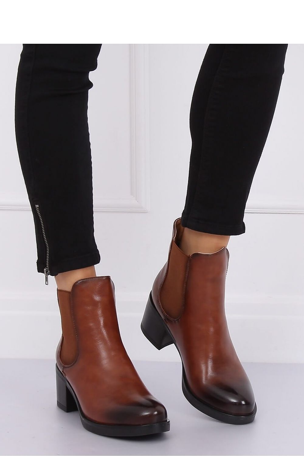 Brown Burnt Leather High Heel Chelsea Boots with Stretch Panels