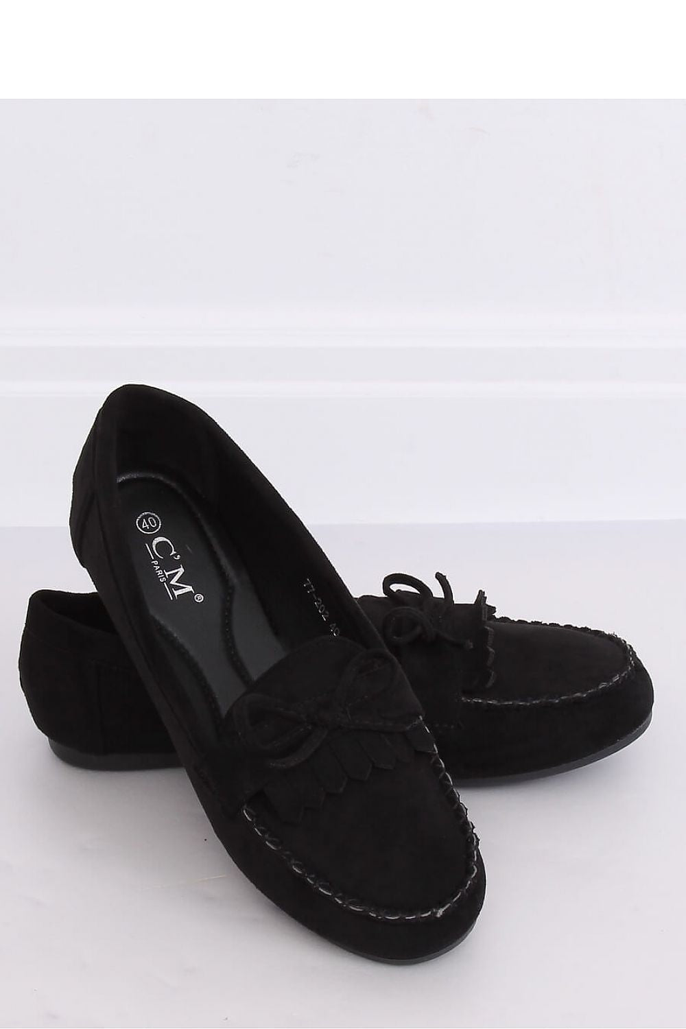 Black Eco-Suede Women’s Loafers with Fringe and Bow