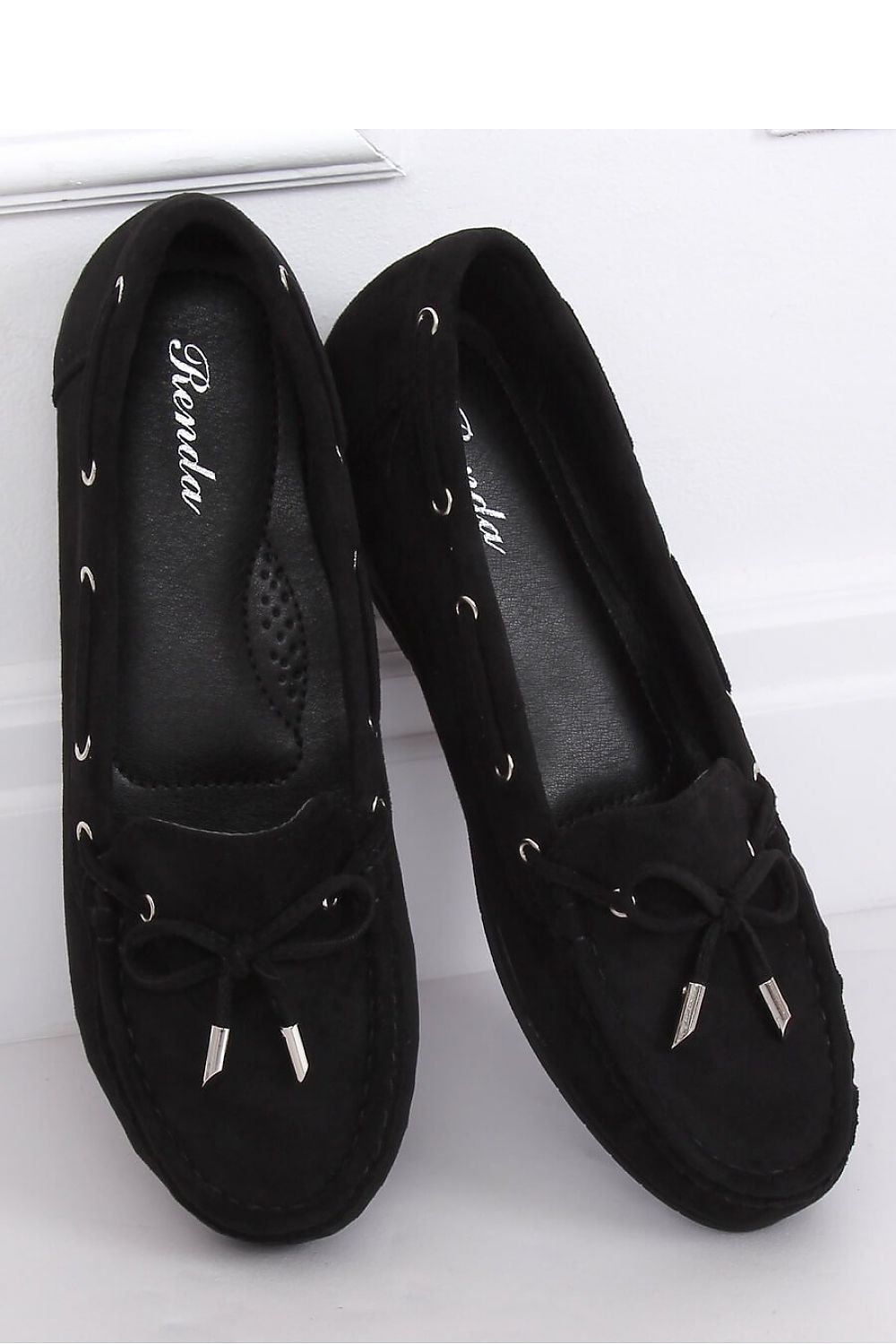 Black Eco-Suede Moccasins for Women – Slip-On Flats with Bow and Eyelets
