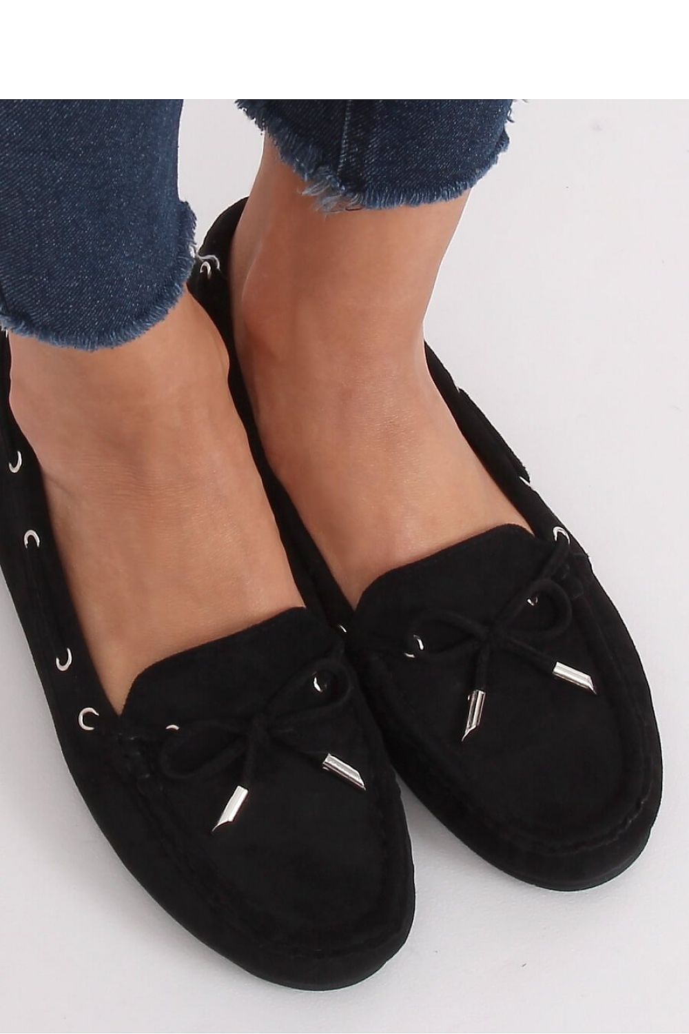 Black Eco-Suede Moccasins for Women – Slip-On Flats with Bow and Eyelets