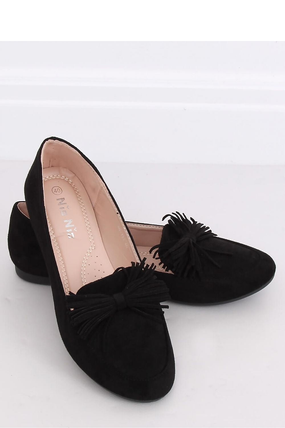 Black Eco-Suede Women’s Loafers with Oversized Fringe Bow