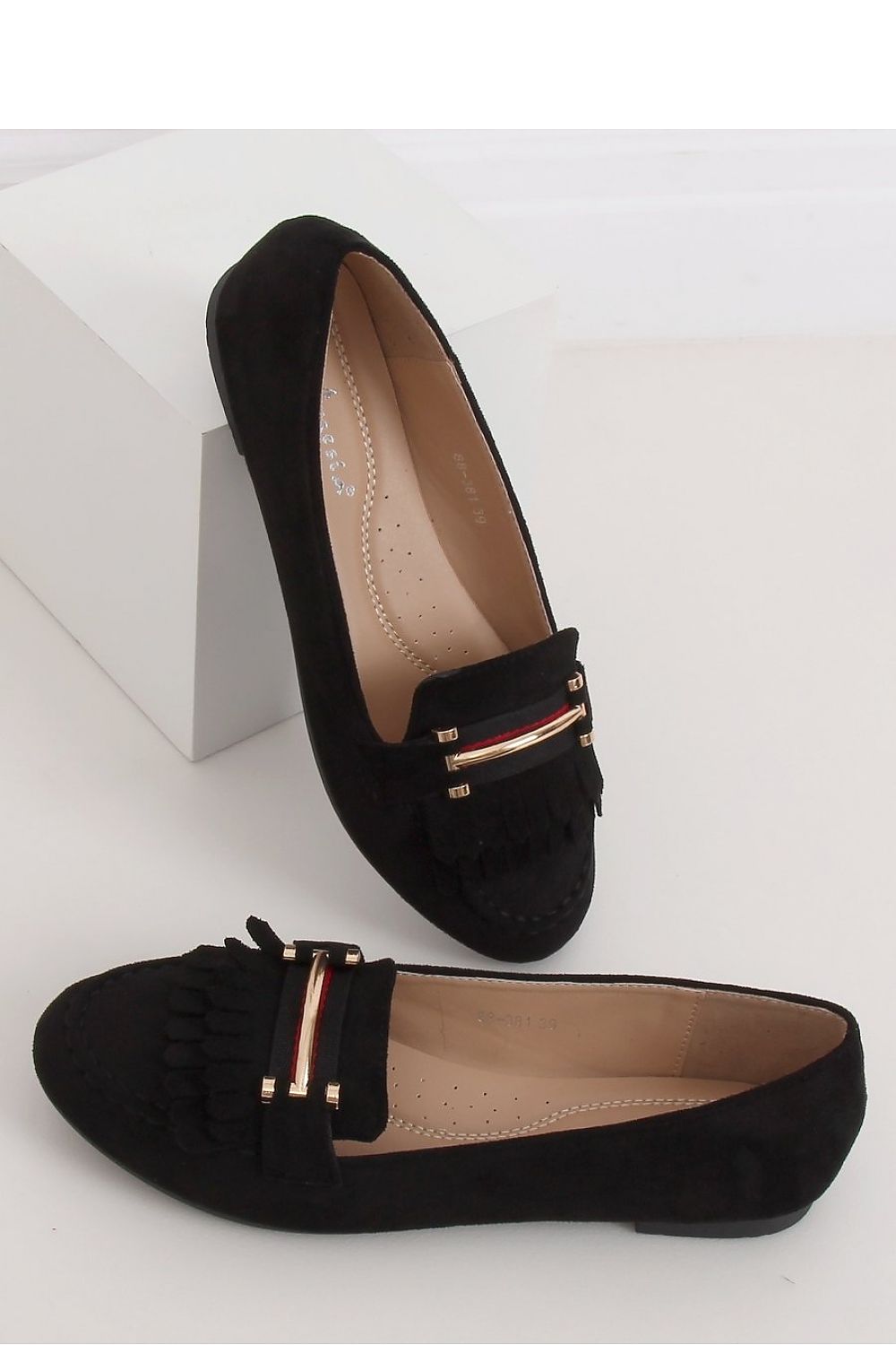 Black Organic Suede Women's Loafers – Almond Toe with Fringed Vamp and Gold Bit