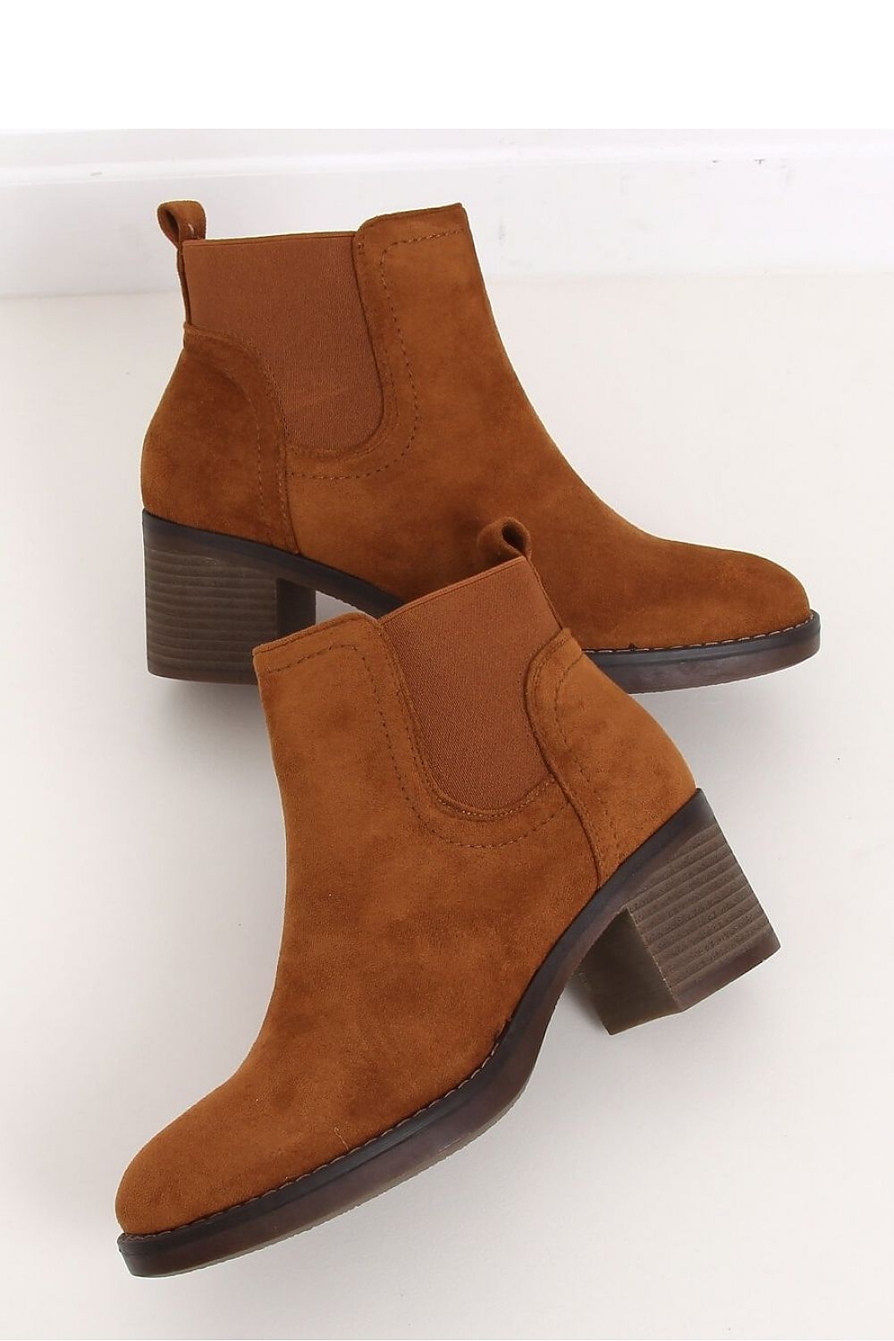 Tan Suede Chelsea Boots with Elastic Side Panels and Block Heel