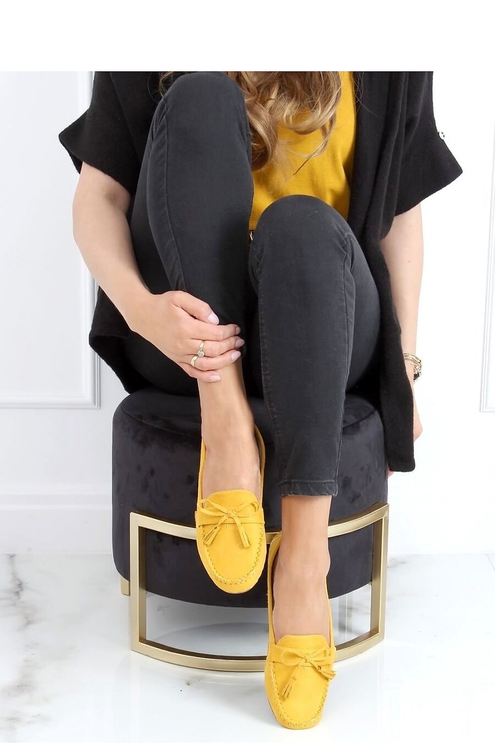 Yellow Eco-Suede Women’s Moccasin Loafers with Tassel Bow Detail