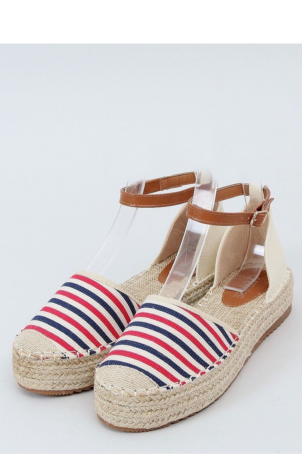 Red & Navy Striped Canvas Platform Espadrilles with Jute Cap Toe & Ankle Strap LUNESCAPE