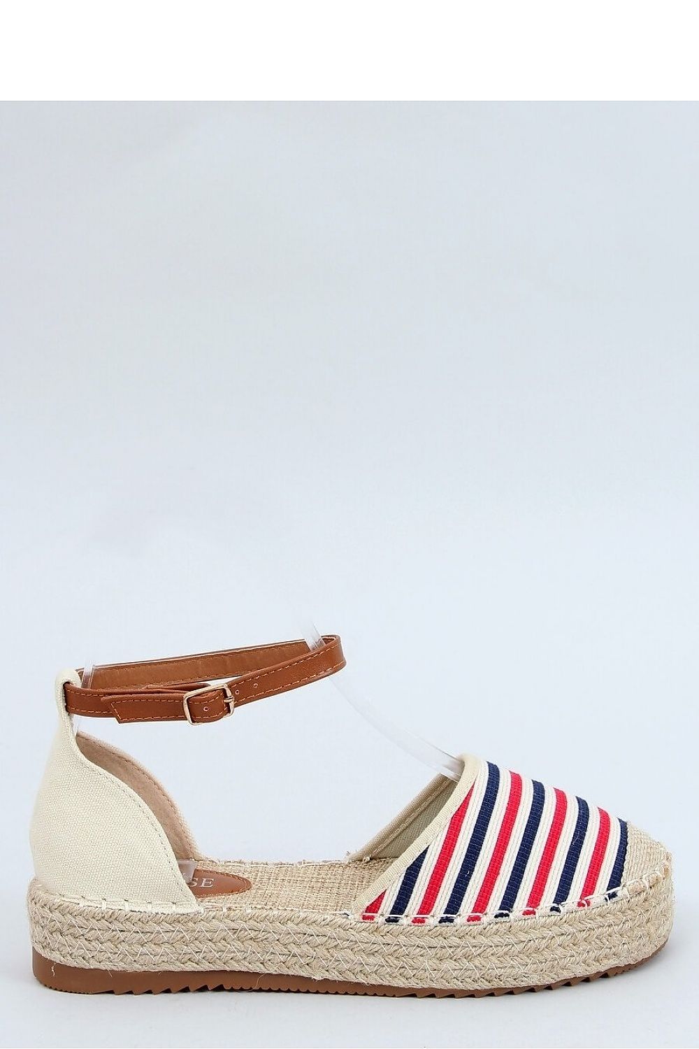 Red & Navy Striped Canvas Platform Espadrilles with Jute Cap Toe & Ankle Strap LUNESCAPE