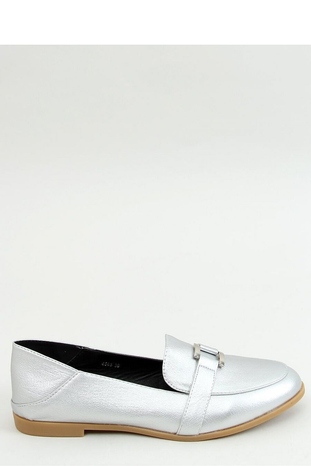 Silver Eco-Leather Loafers for Women – Almond-Toe Slip-Ons with Metal Accent