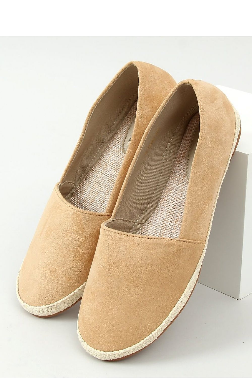 Beige Round Toe Eco-Suede Women's Espadrille Flats with Braided Trim LUNESCAPE