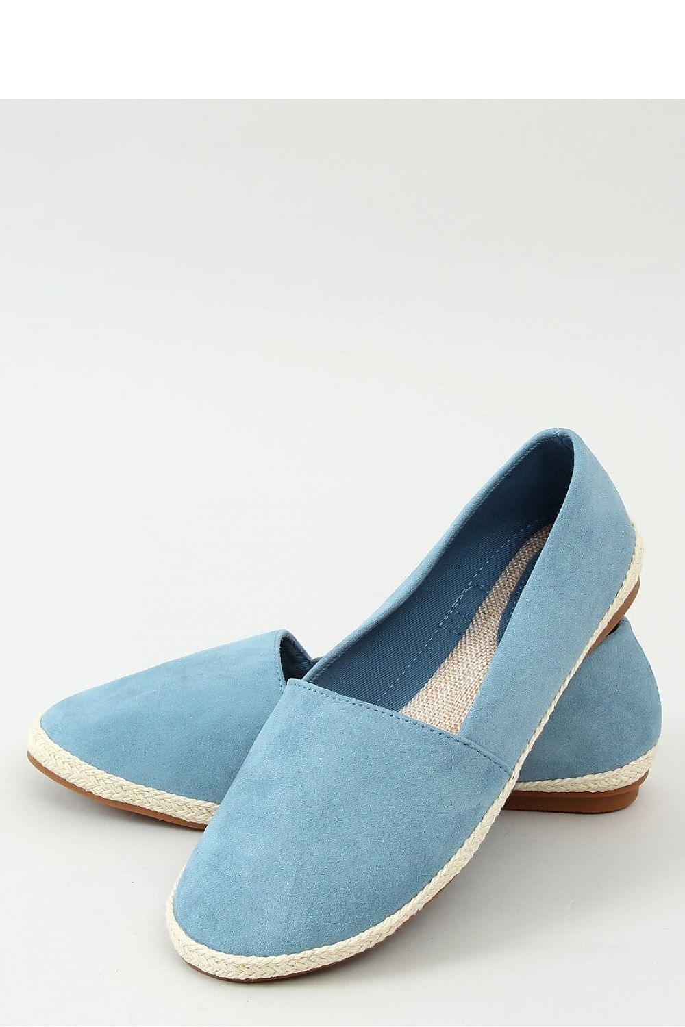 Dusty Blue Eco-Suede womens Espadrille Flats with Woven Insole & Natural Trim LUNESCAPE