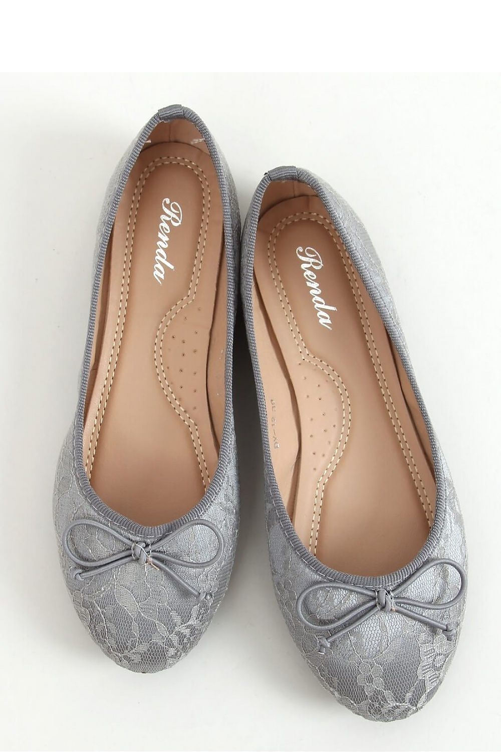 Silver Lace Women's Ballet Flats with Bow Detail & Round Toe