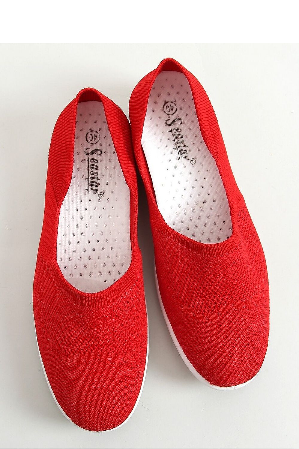 Red Ribbed Knit Slip-On Ballet Flats with Sculpted Sport Sole