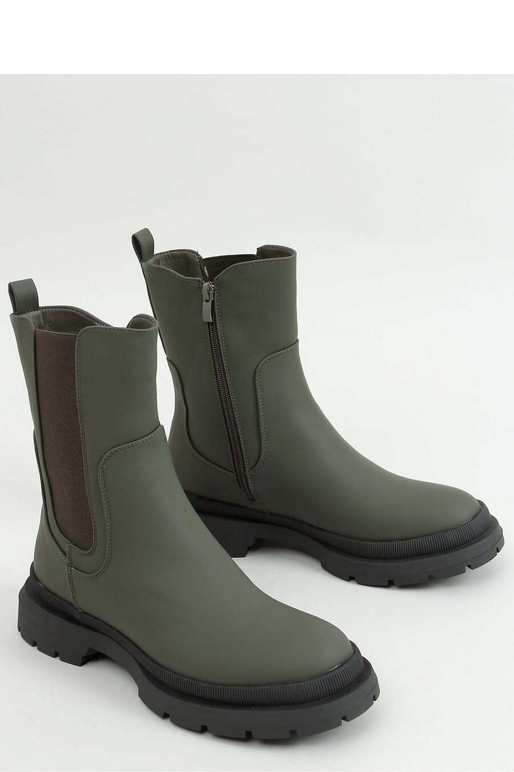 Structured Utility Olive Green Lug Sole Chelsea Boot for Women