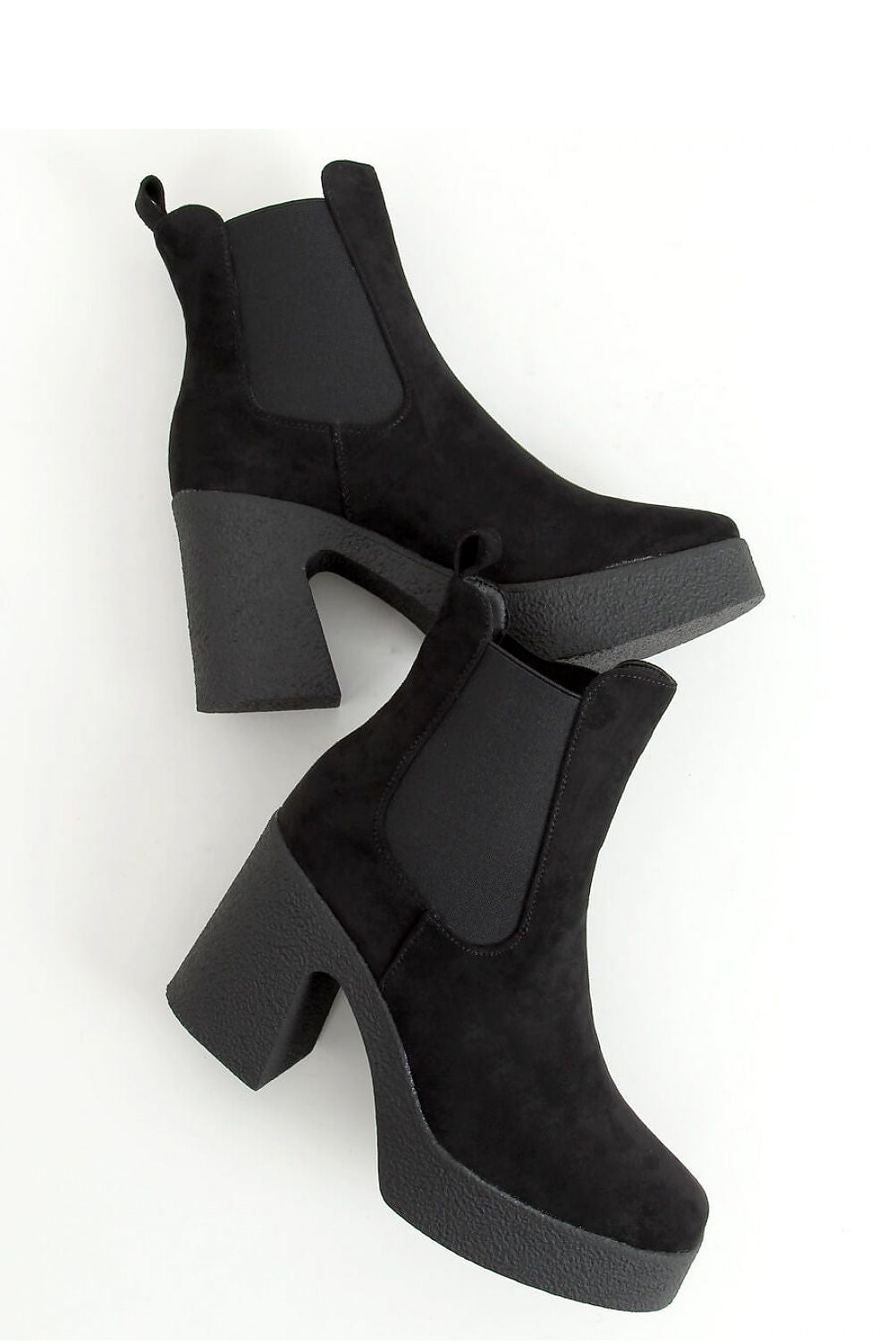 Monochrome Black Suede Block Heel Platform Chelsea Boots for Women