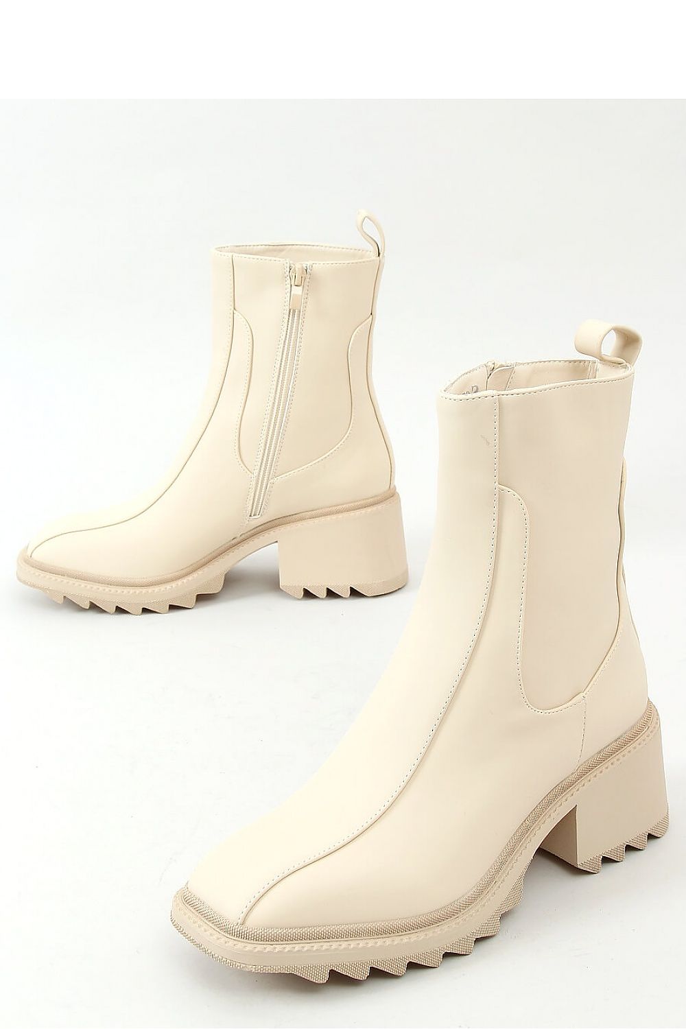 Cream Leather Chunky Heel Y2K Chelsea Boots with Serrated Sole