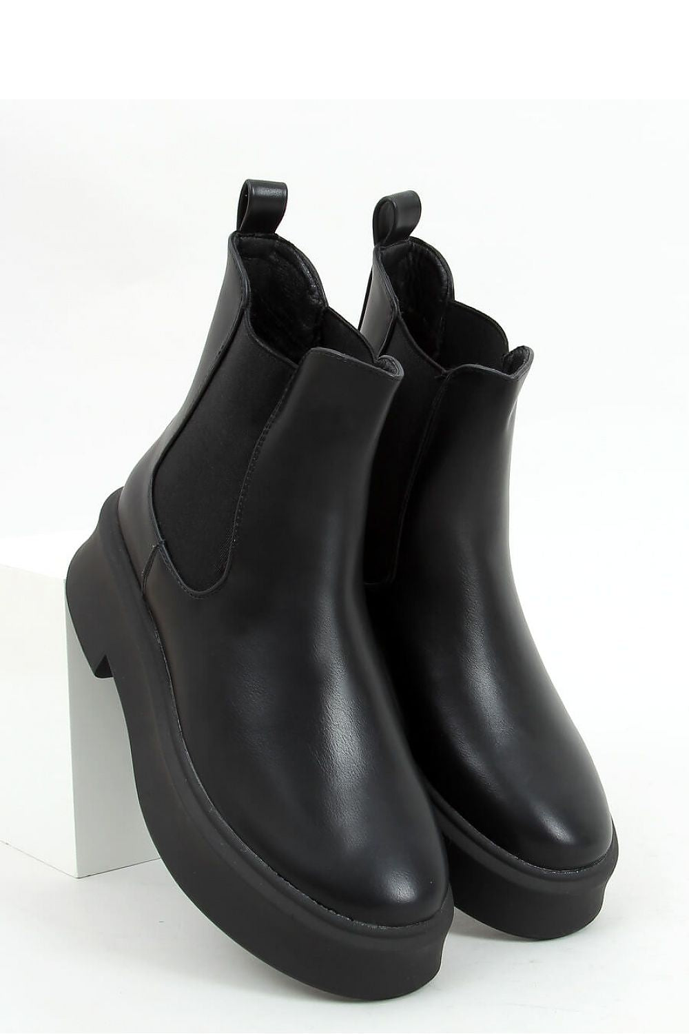 Minimal Black Leather Chelsea Boots with Sculpted Platform Sole for Women
