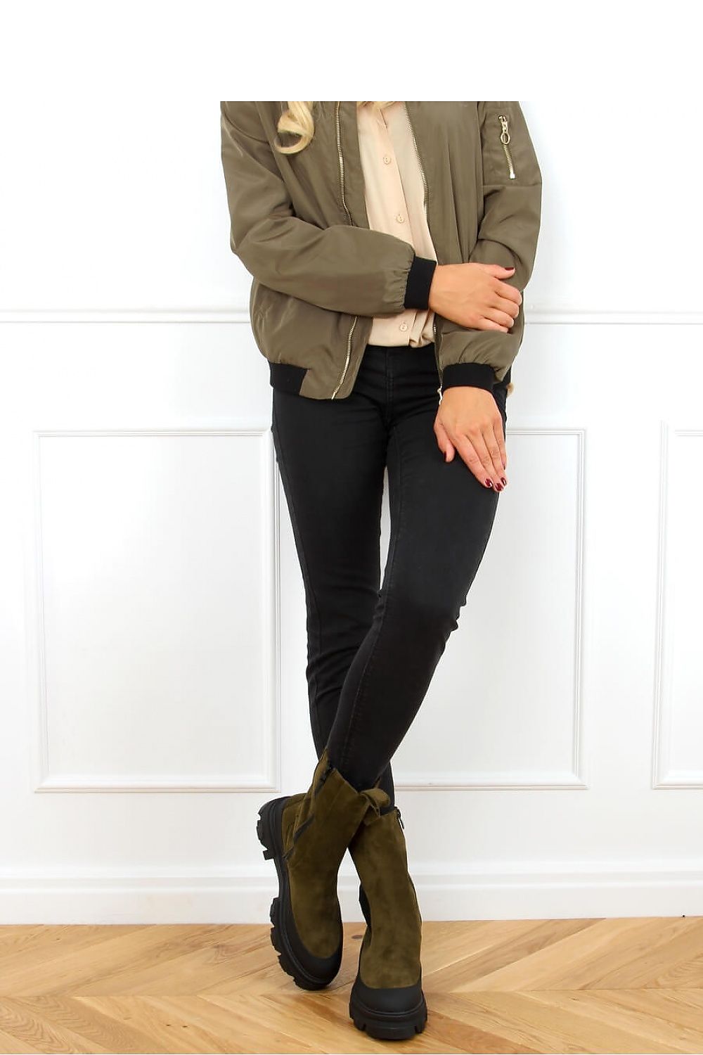 Mega-Tread Combat Fusion Chelsea Boot in Olive Suede with Platform Lug Sole