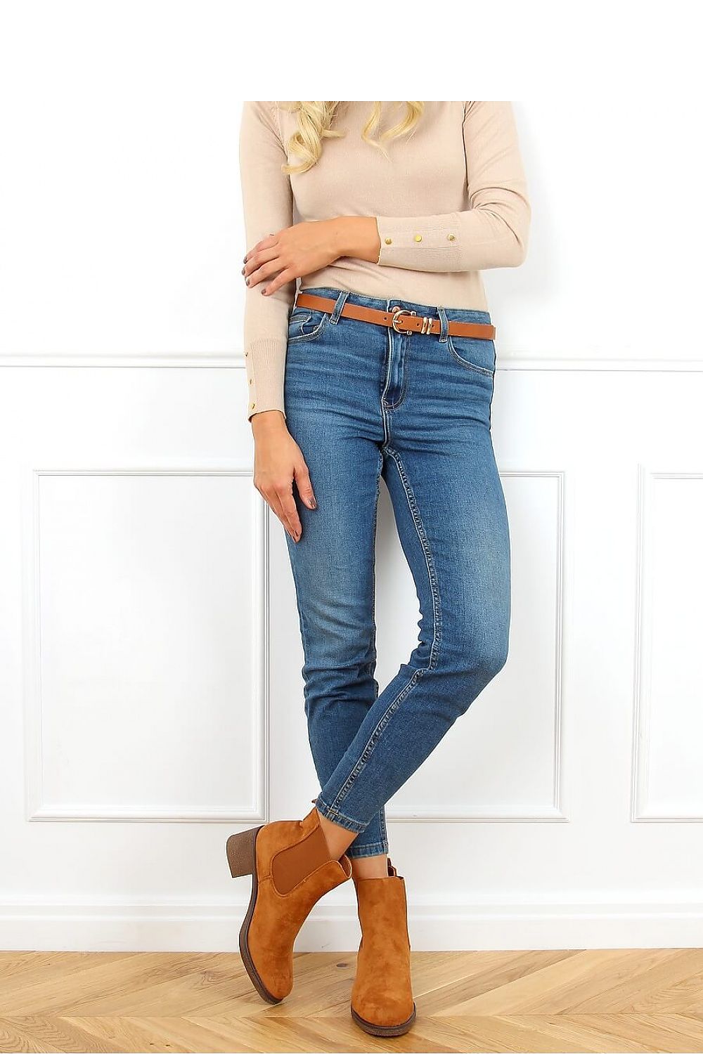Brown Nubuck Almond Toe Double-Stitched Chelsea Boot with Block Mid-Heel