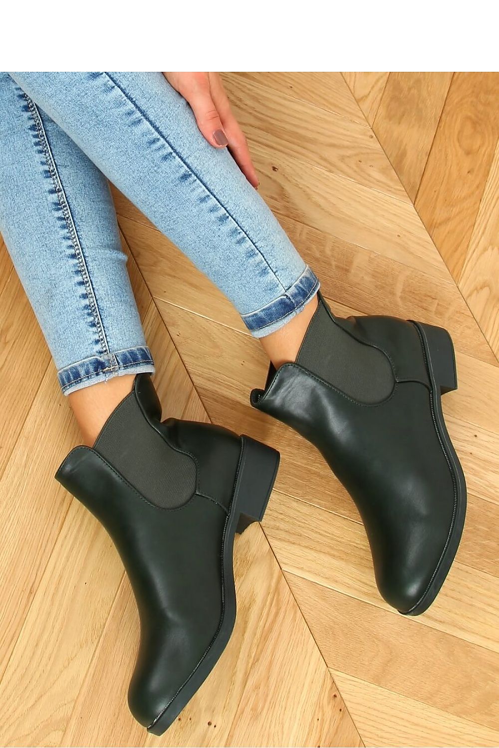 Forest Green Leather Flat Chelsea Boots for Women
